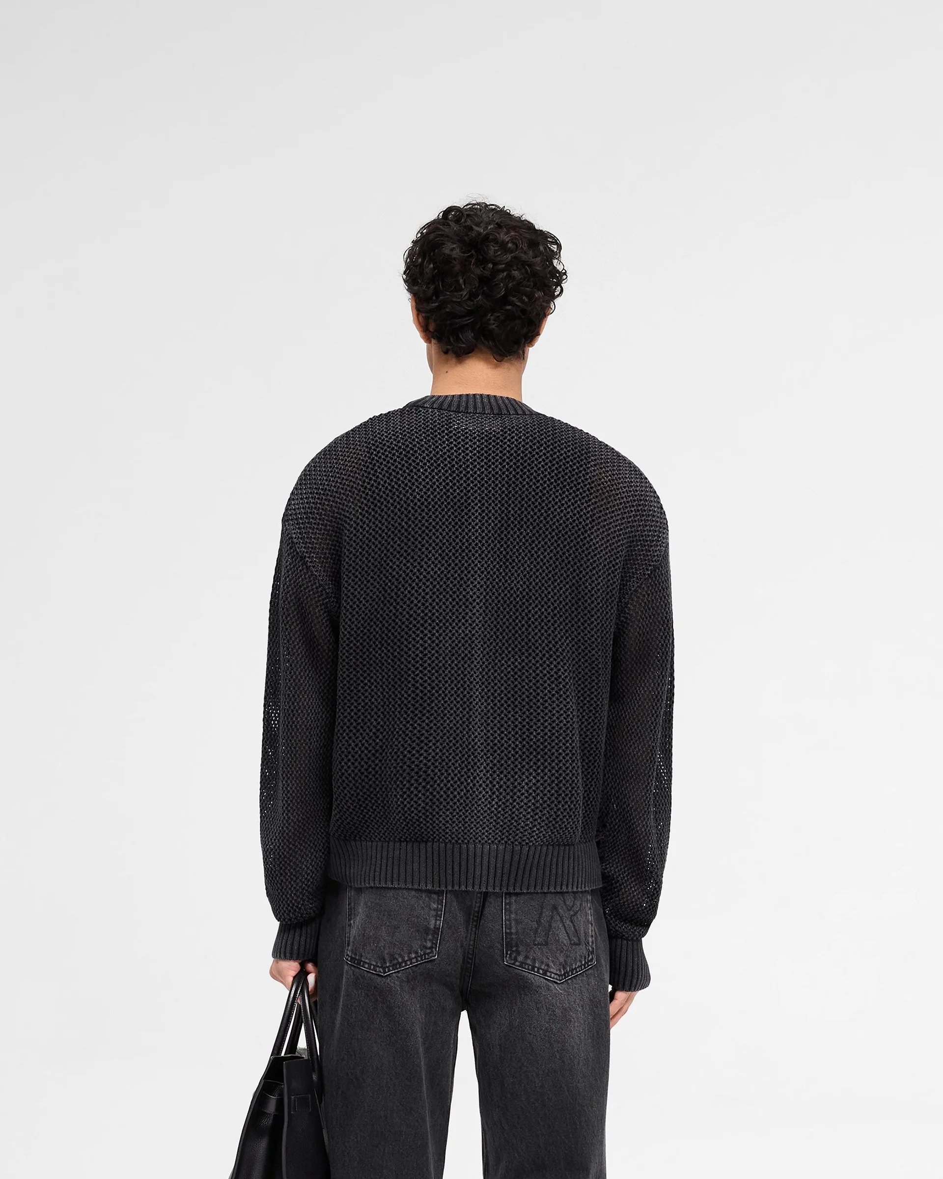 Open Gauge Knit Sweater - Jet Black Layered Knit Style