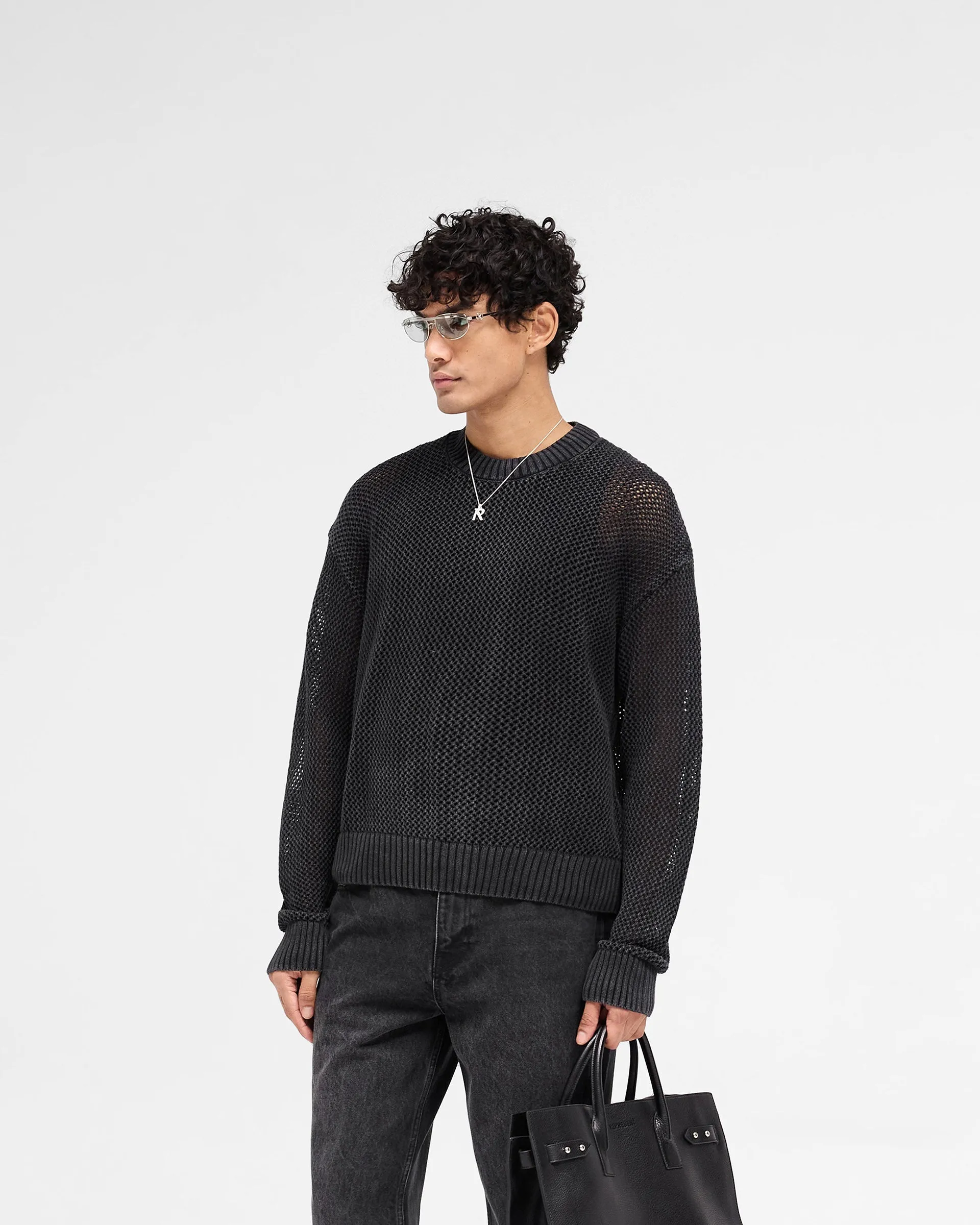 Open Gauge Knit Sweater - Jet Black Breathable Fit Casual Wear