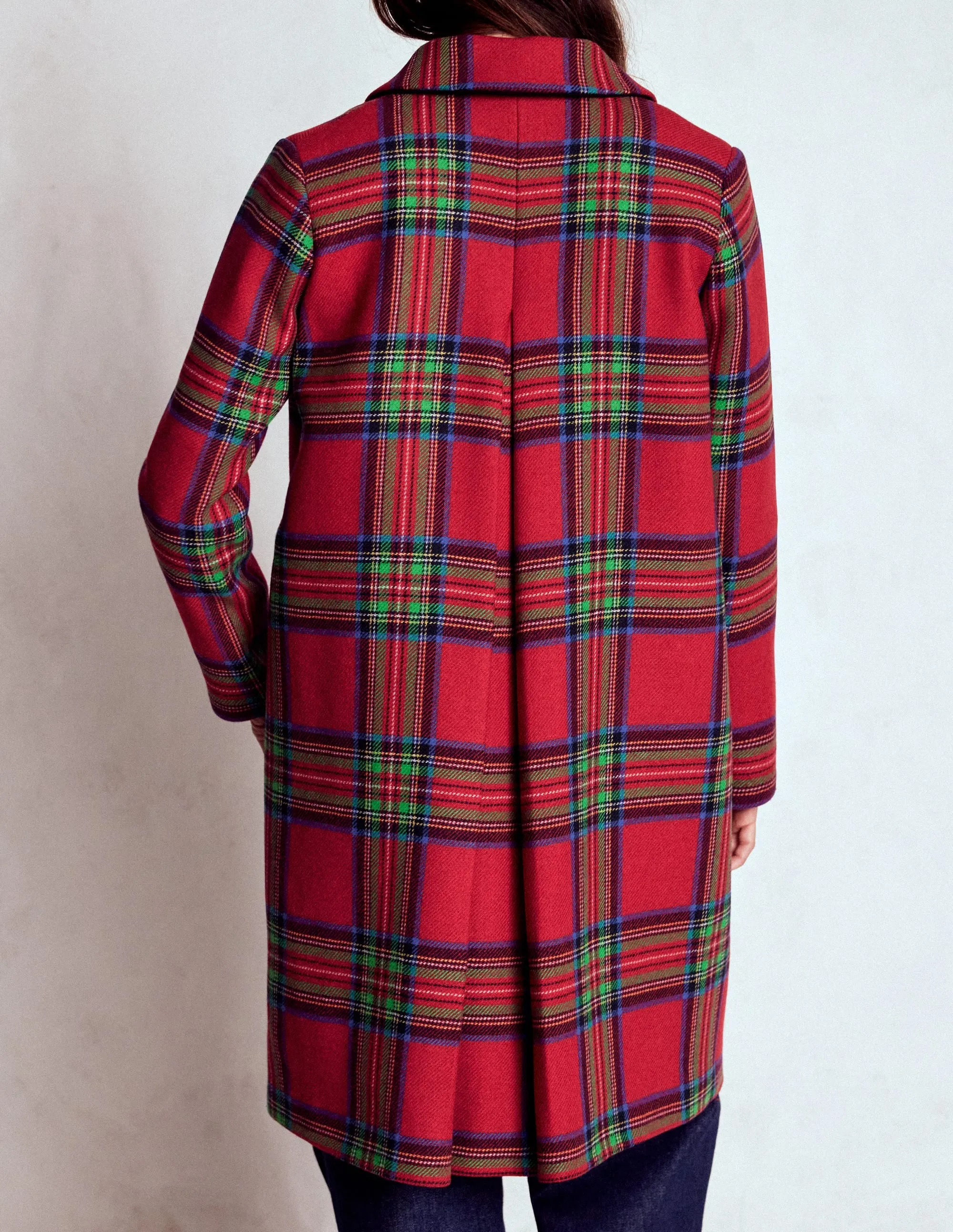 Edinburgh Swing Coat-Red, Blue and Green Check Seam Sealed Construction Cuffs Adjust