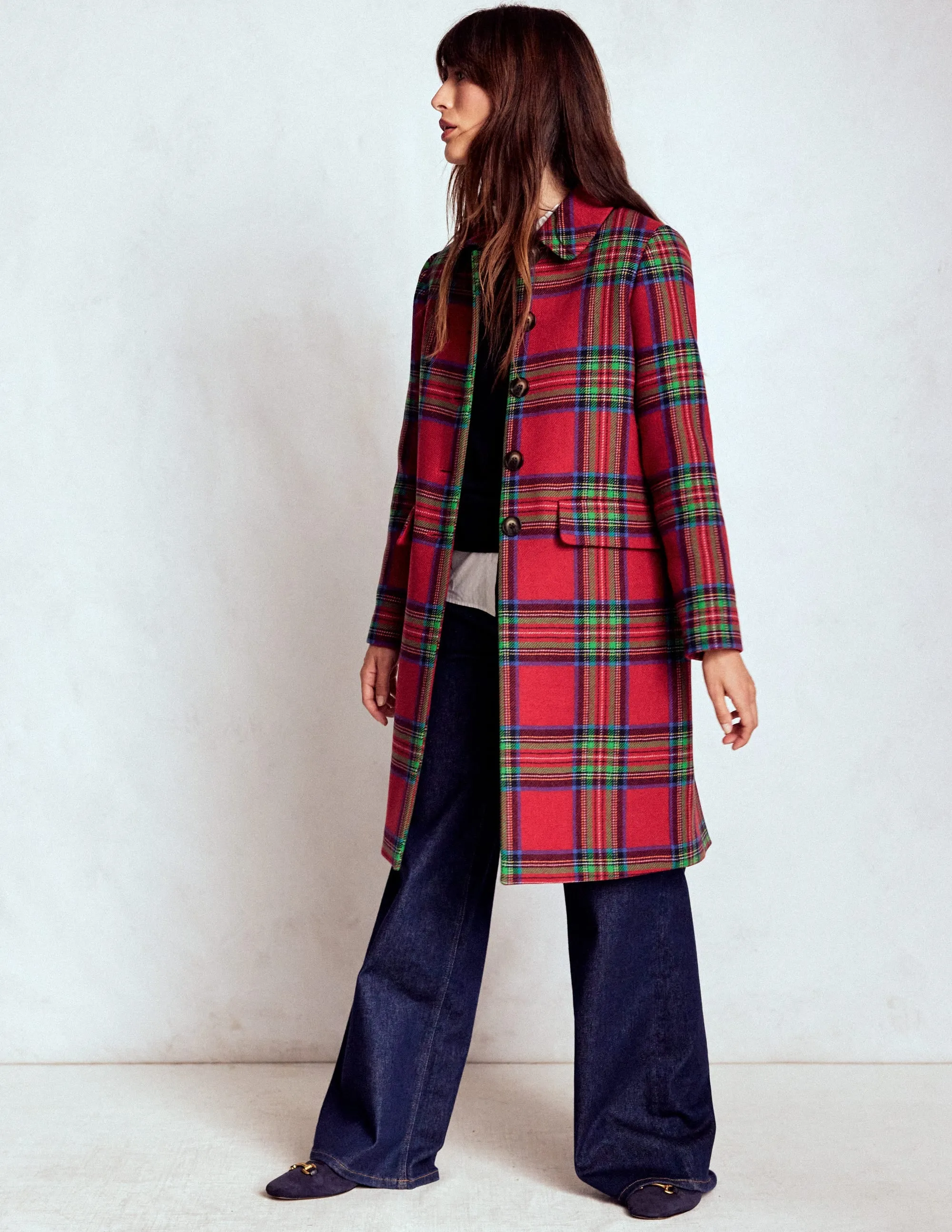 Edinburgh Swing Coat-Red, Blue and Green Check Versatile Layering Weight Stay Dry Interior
