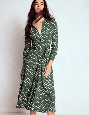 Marcia Jersey Shirt Dress-Hunter Green, Painted Dot Airy Comfort