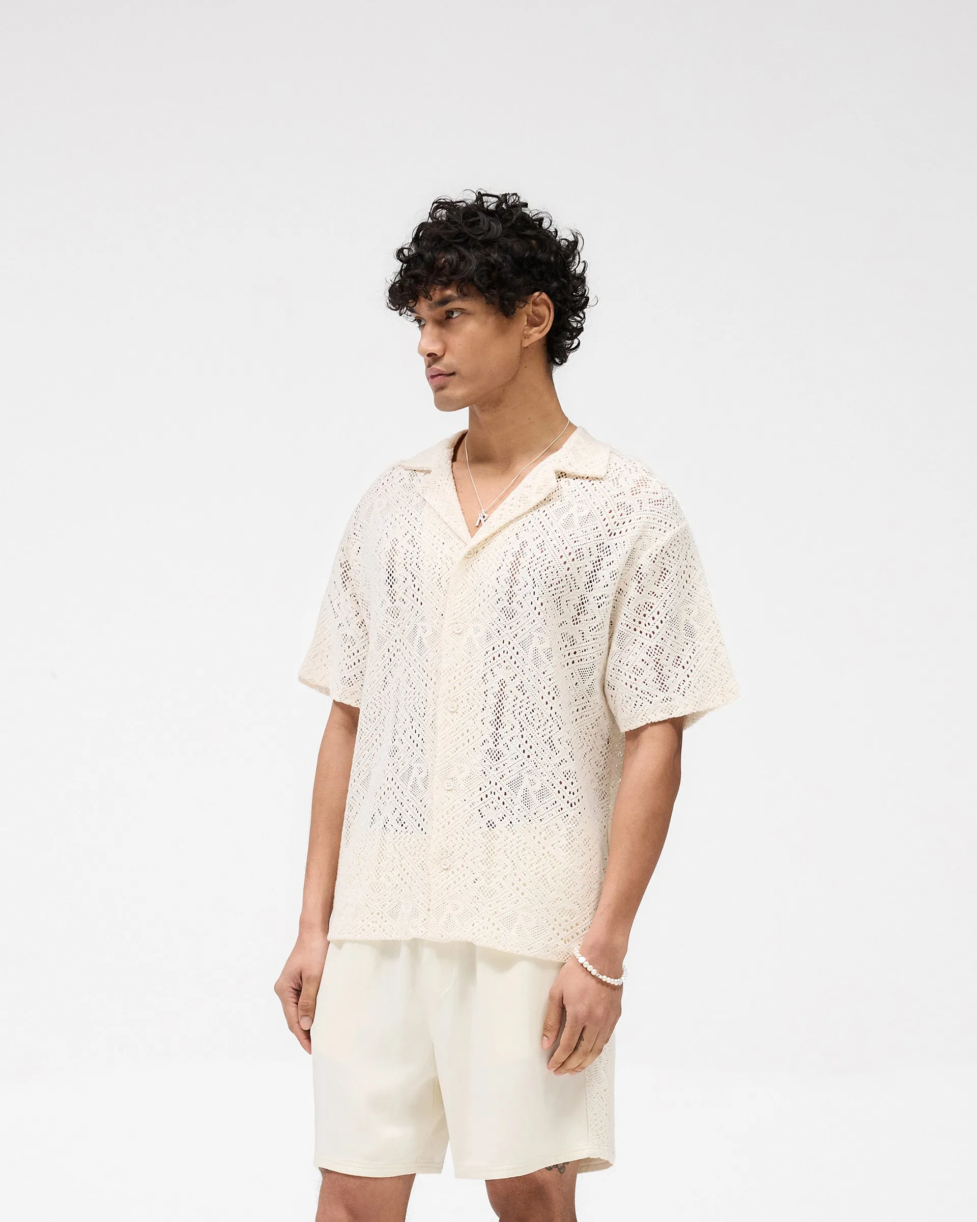 Biodegradable Fiber Options All Over Crochet Shirt - Off White