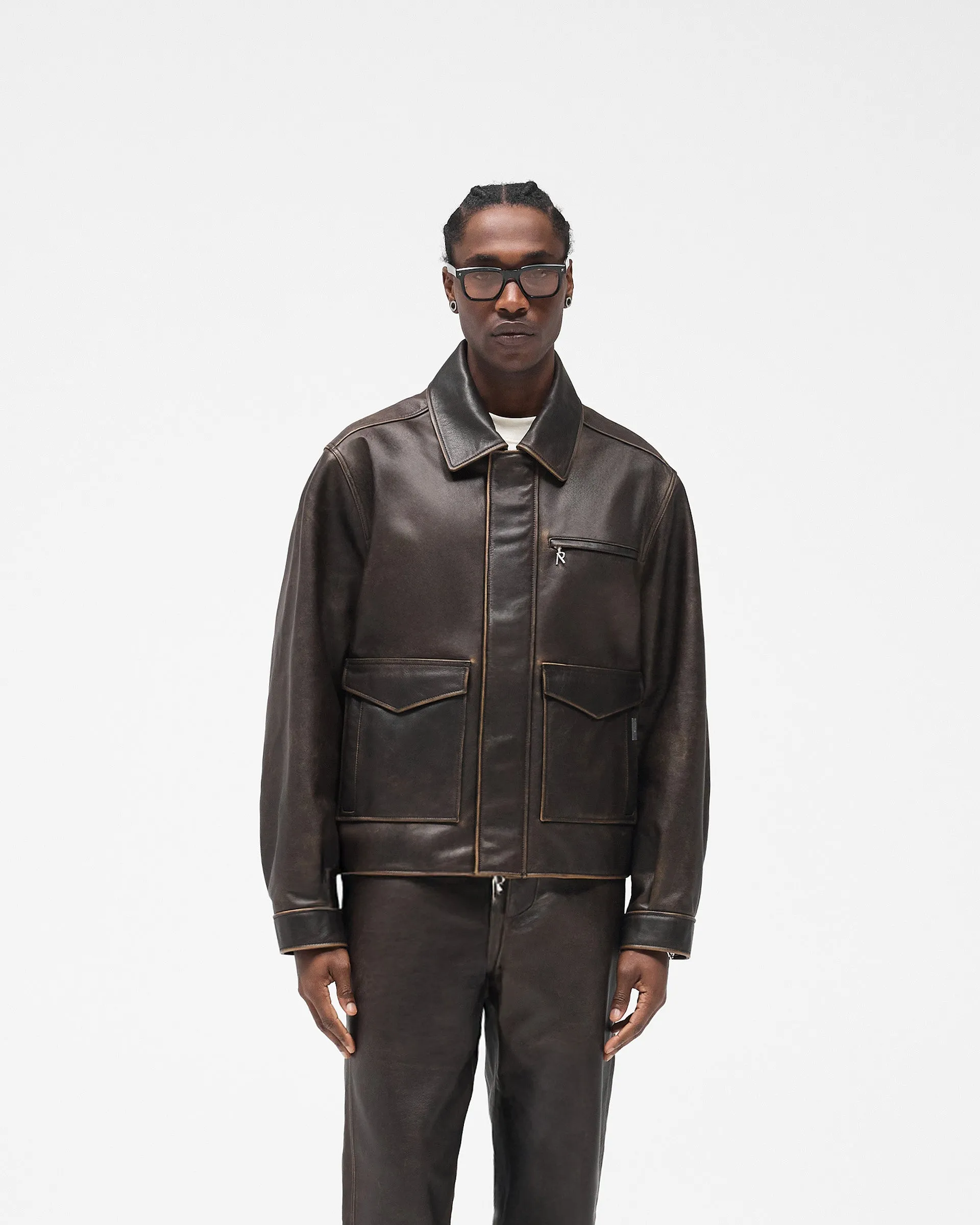 TemperatureRegulating Contrast Stitch Sunfade Leather Jacket - Nero