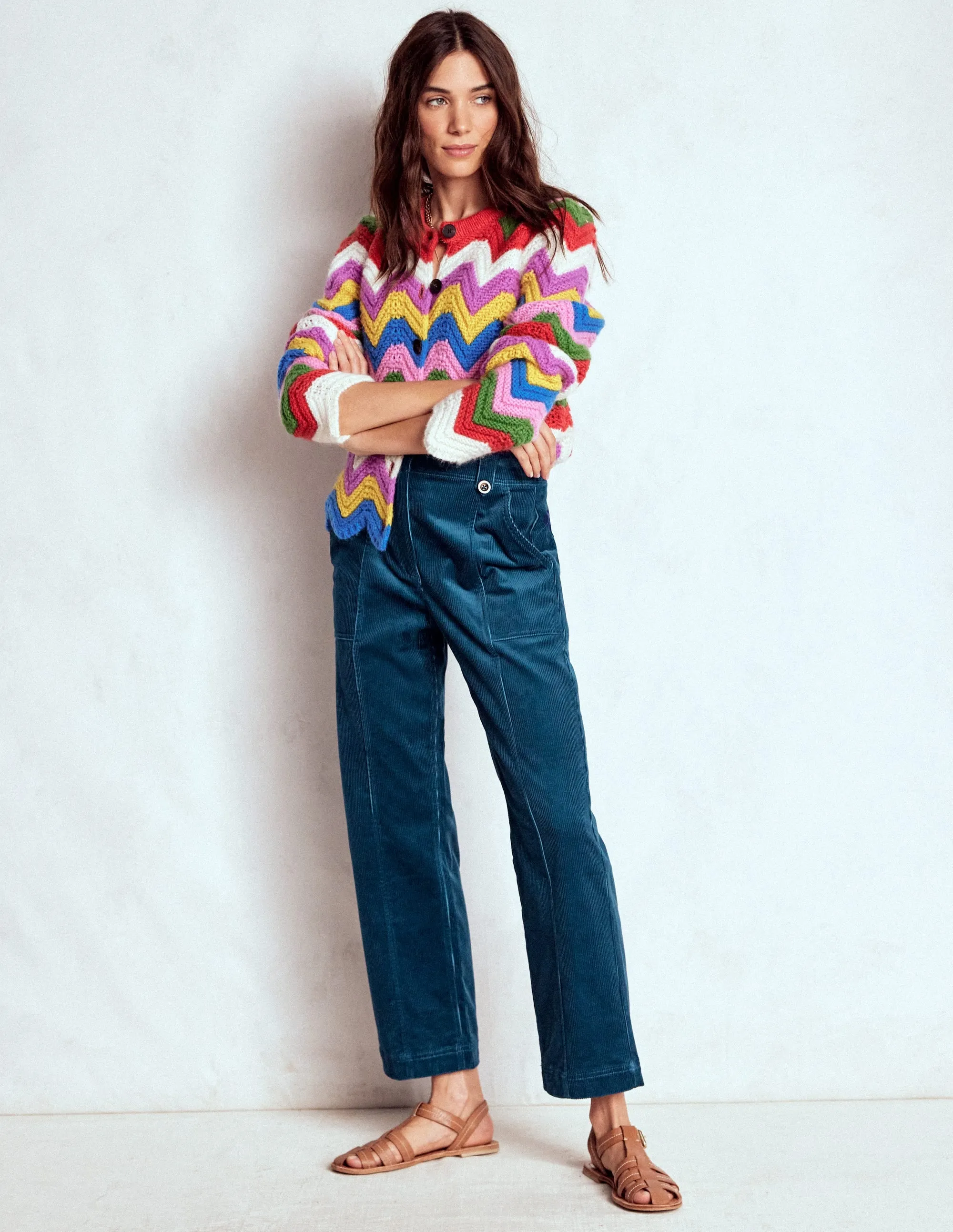 Pimlico Cord Trousers-Indigo Blue Side zipper