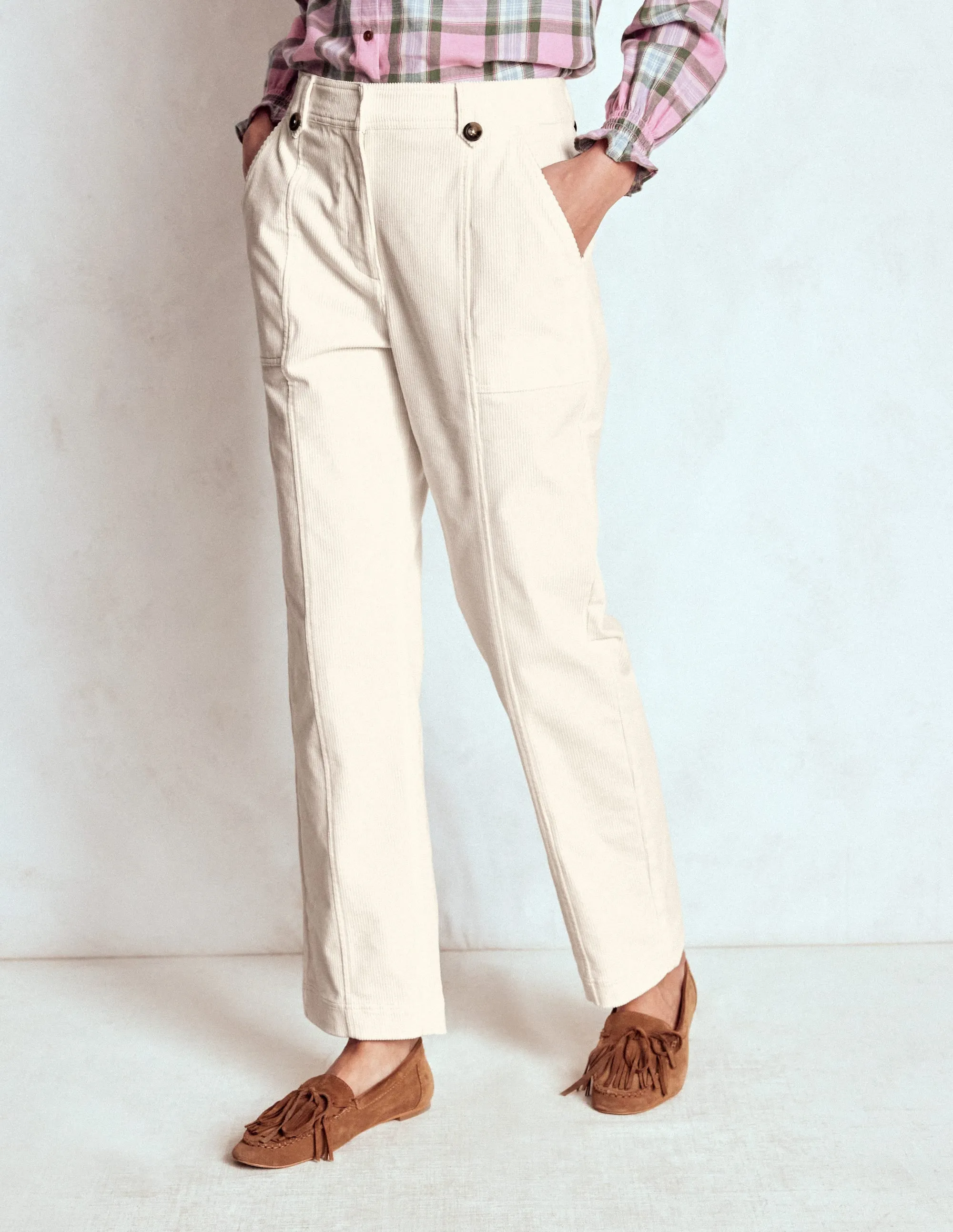 Non-Binding Fit Freedom Motion Pimlico Cord Trousers-Ivory