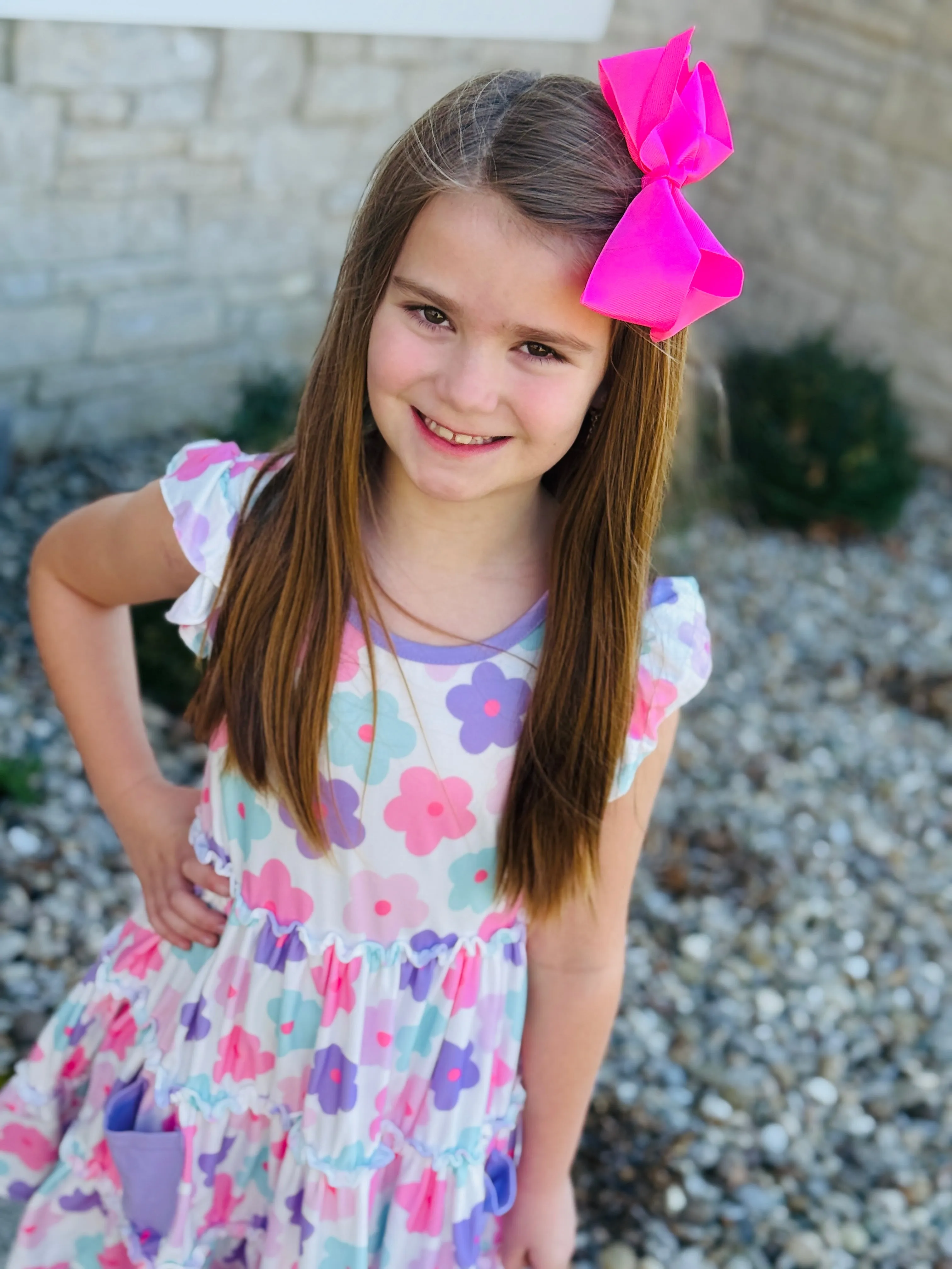 Pink & Lavender Floral Ruffle Tier Dress Fashion Layers Draped Layer