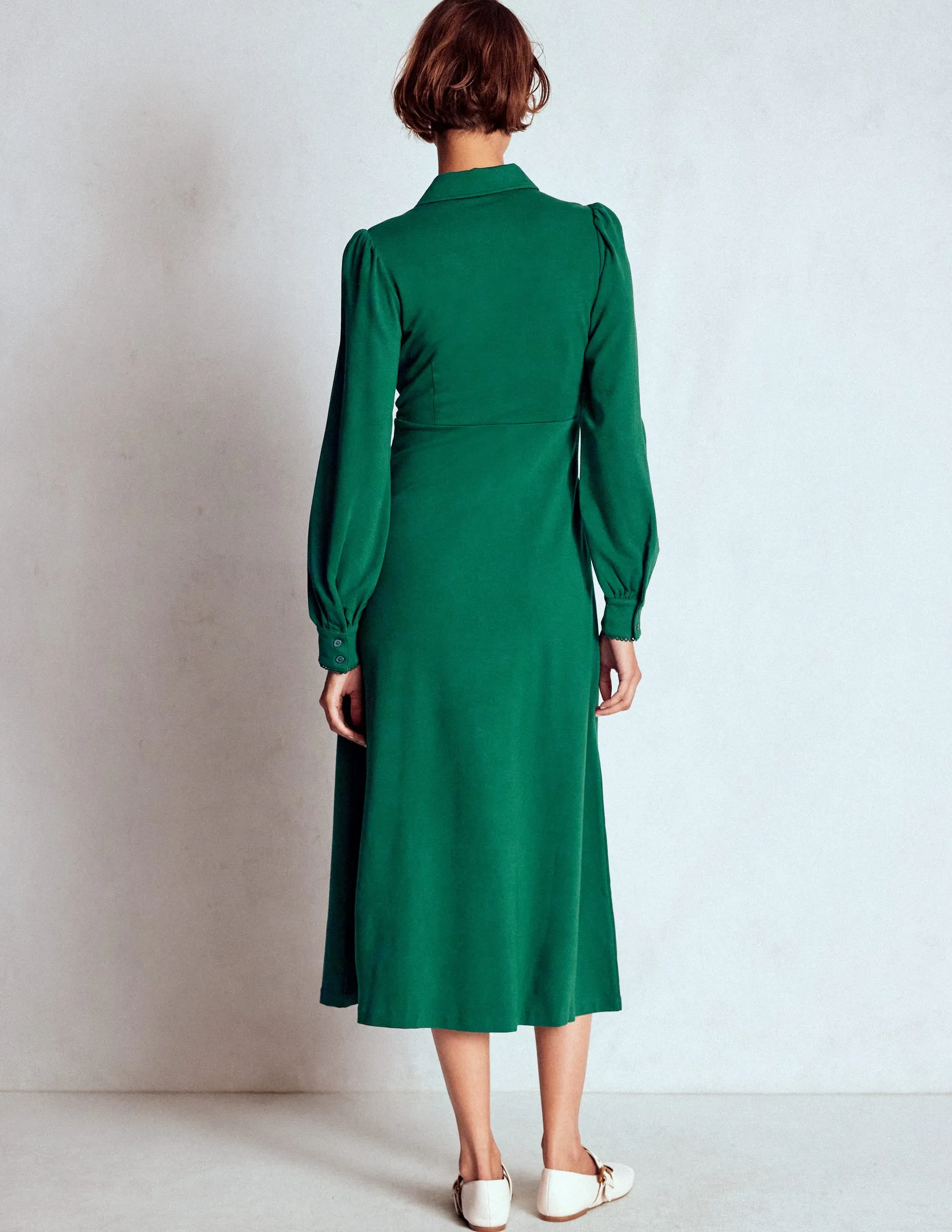 Pip Zip-Up Ponte Midi Dress-Emerald Night Statement Neck