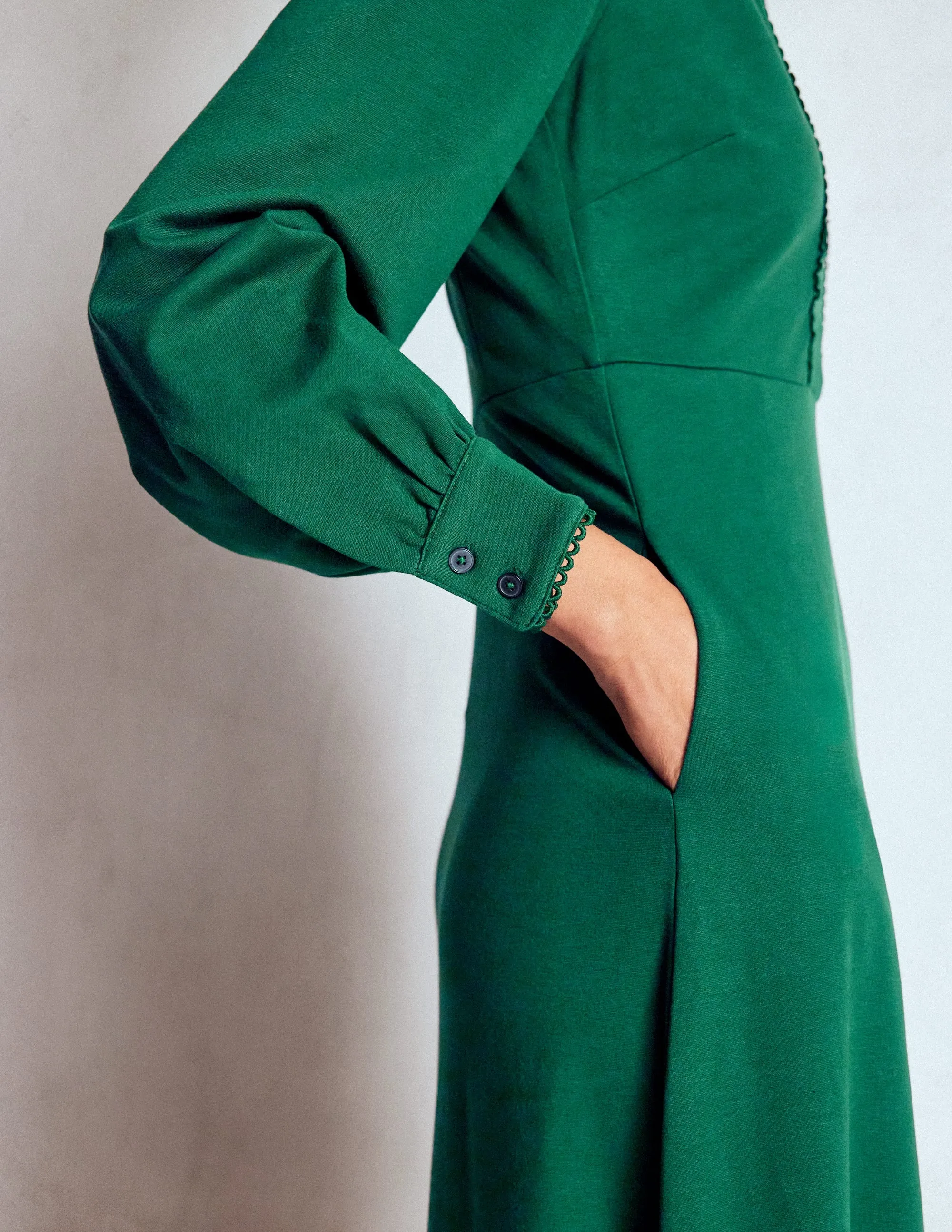 Pip Zip-Up Ponte Midi Dress-Emerald Night Occasion Ready