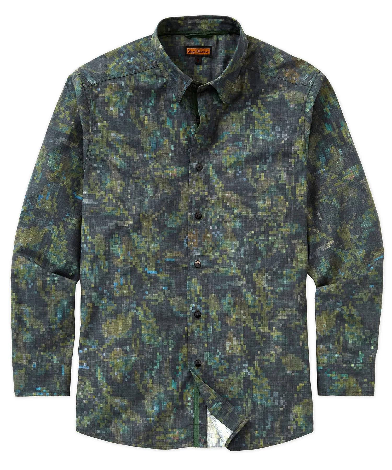 Chic Option V-neck style Pixel Print Long-Sleeve Sport Shirt