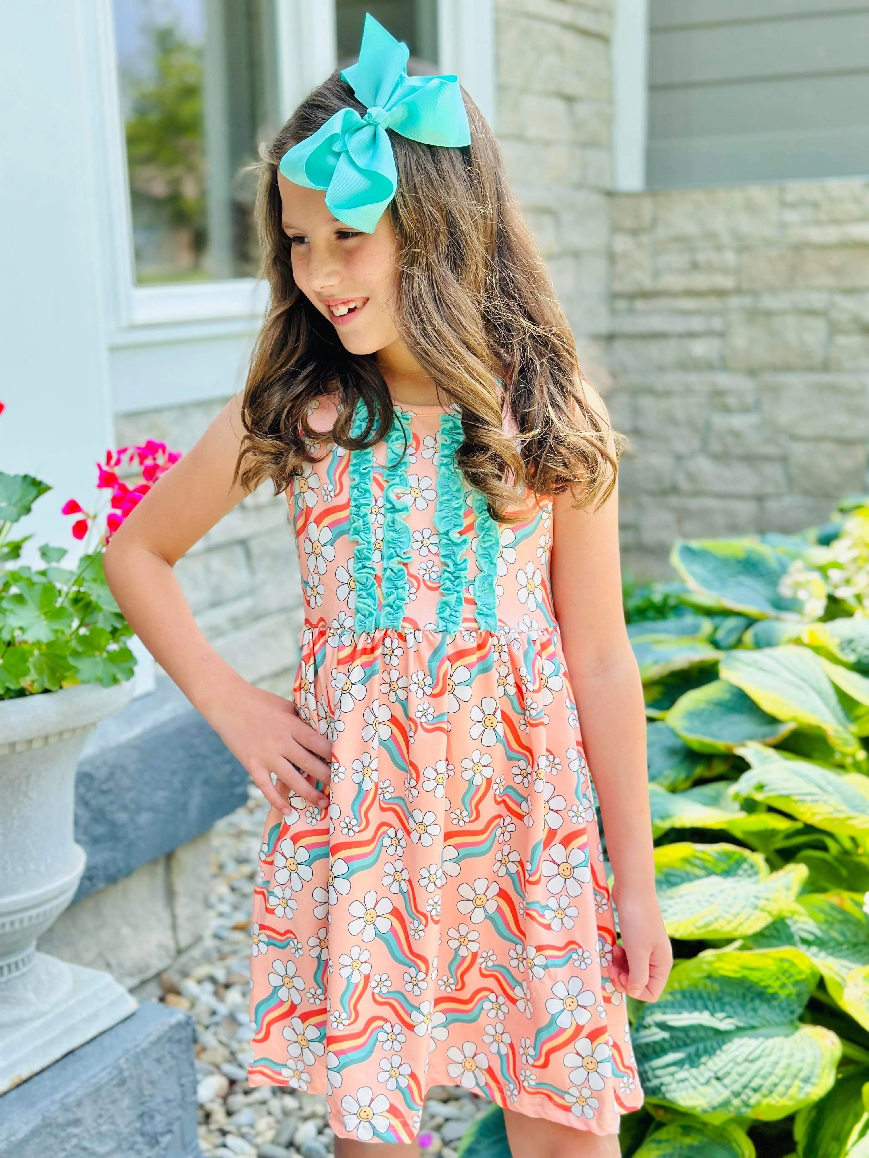 Daisies & Rainbows Frill Tank Dress LightweightMaterial Fall Go