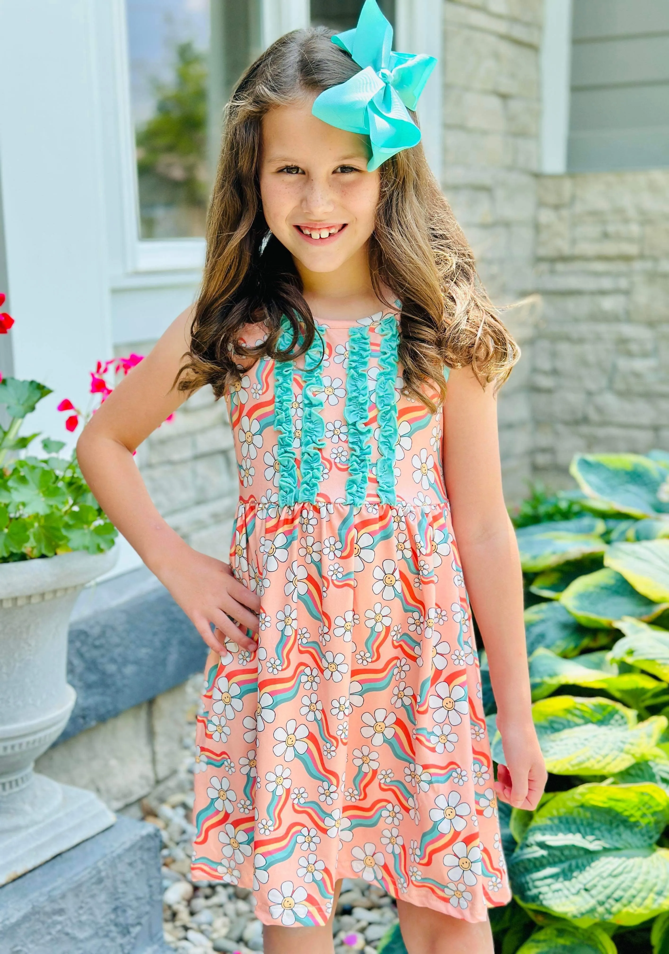 Daisies & Rainbows Frill Tank Dress Style Blend Aura Glow