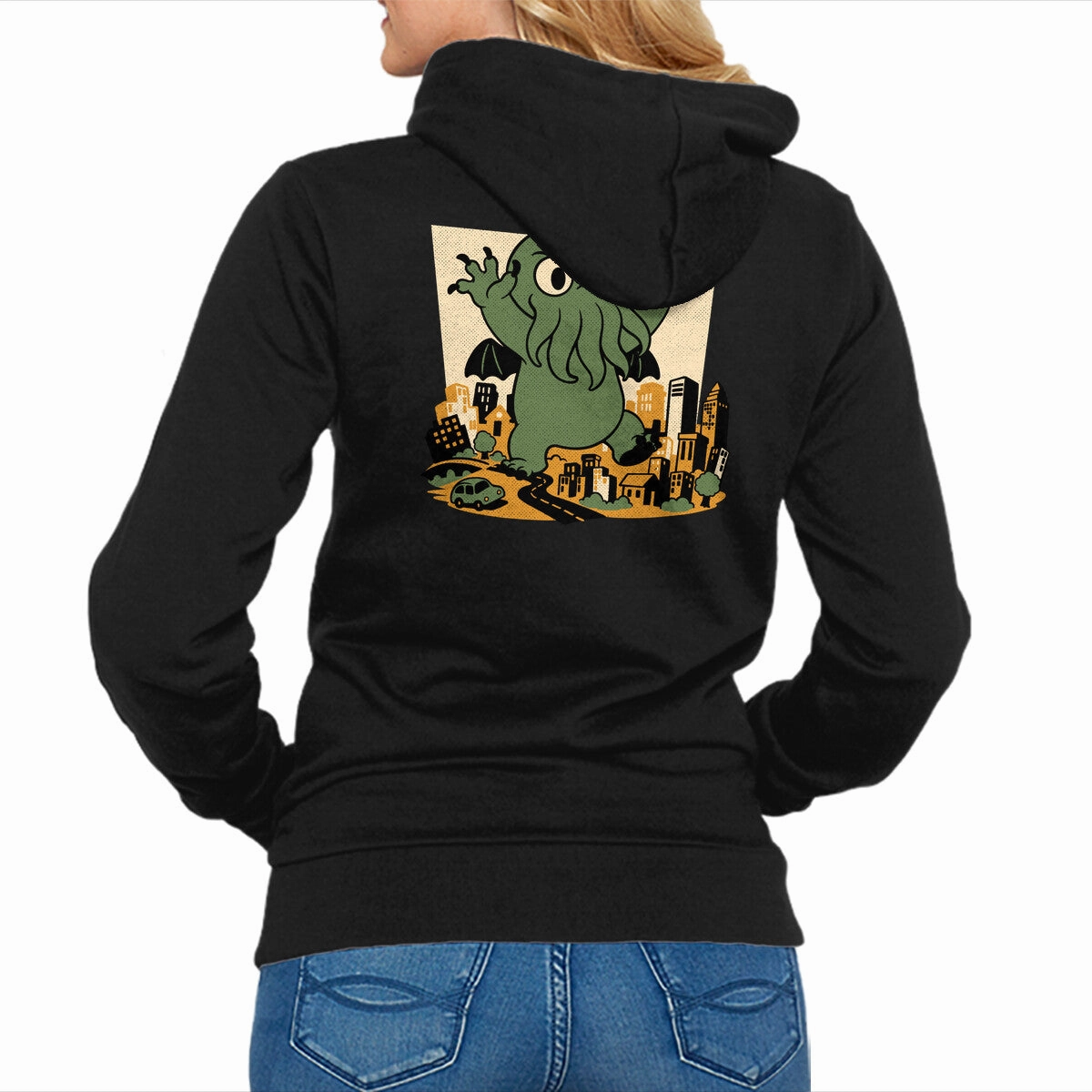 Relaxed Fit Hoodie Fashion Layering Cthulhu City Destruction