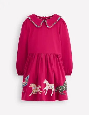 Pretty Appliqu?? Jersey Dress-Cherry Jam Horses Warm-Layer