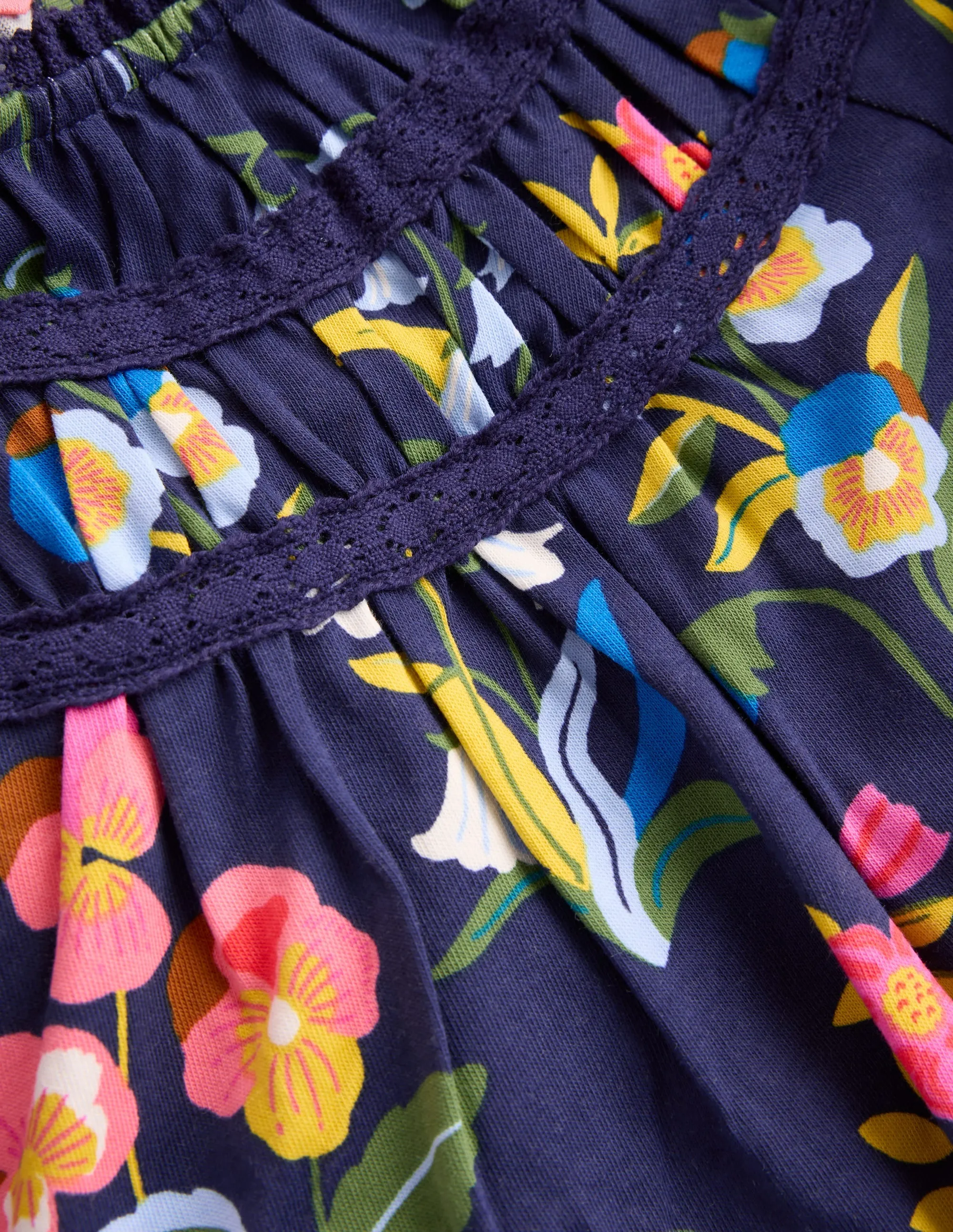 Chill Design Pretty Lace Trim Jersey Dress-College Navy Pansy Bed