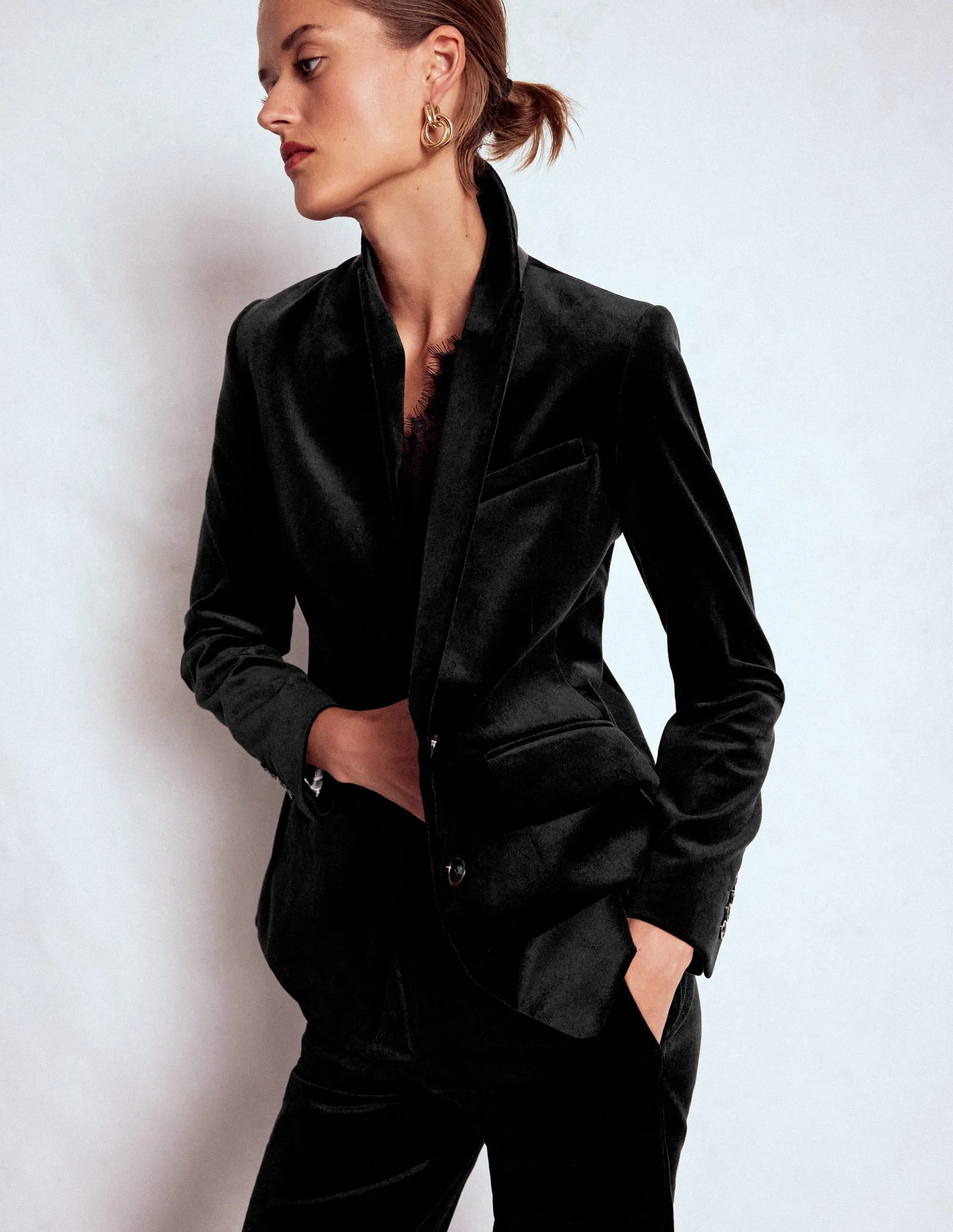 Stamford Velvet Blazer-Black RibbedKnitCollar