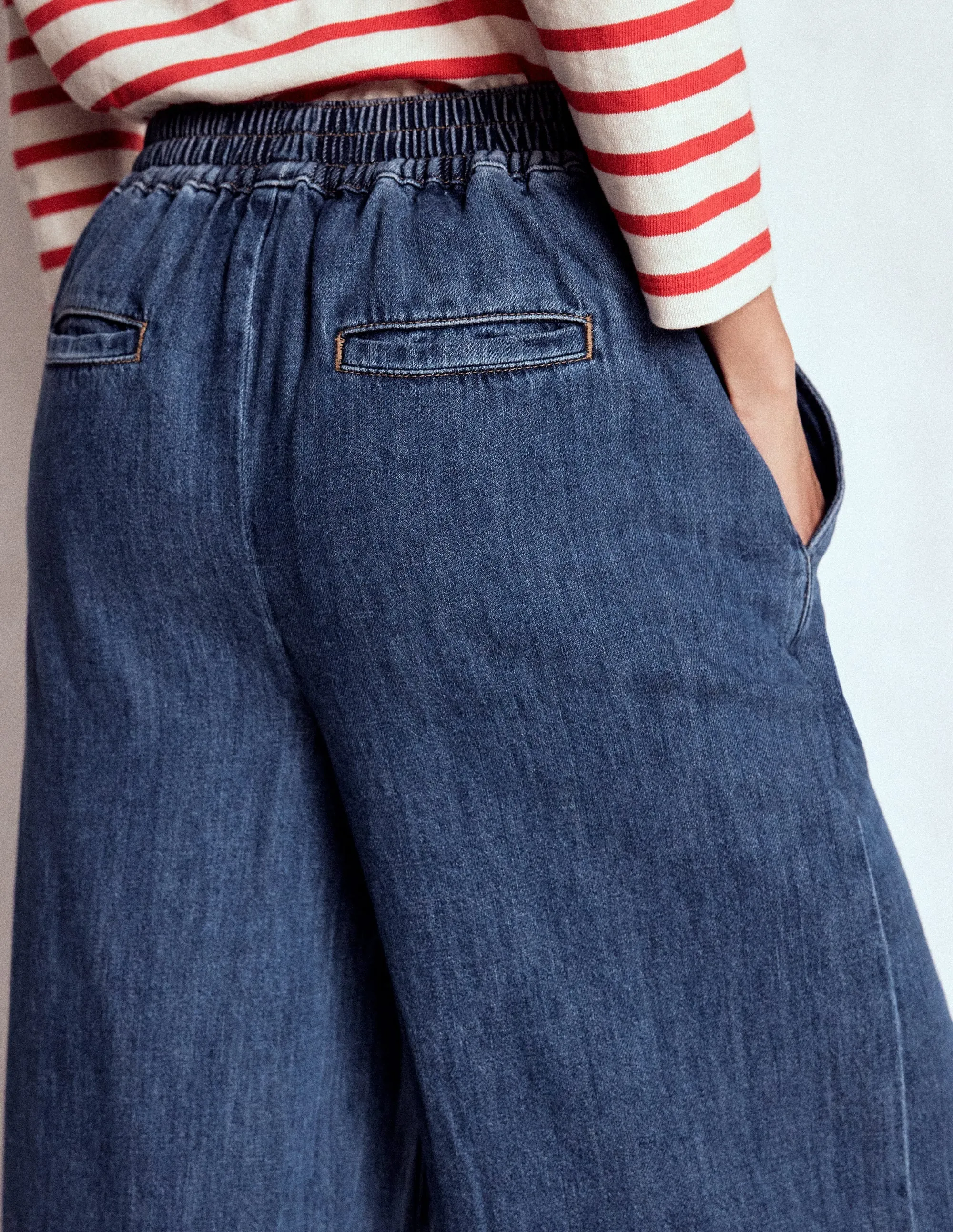 Pull-on Denim Trousers-MID WASH Packable Fit