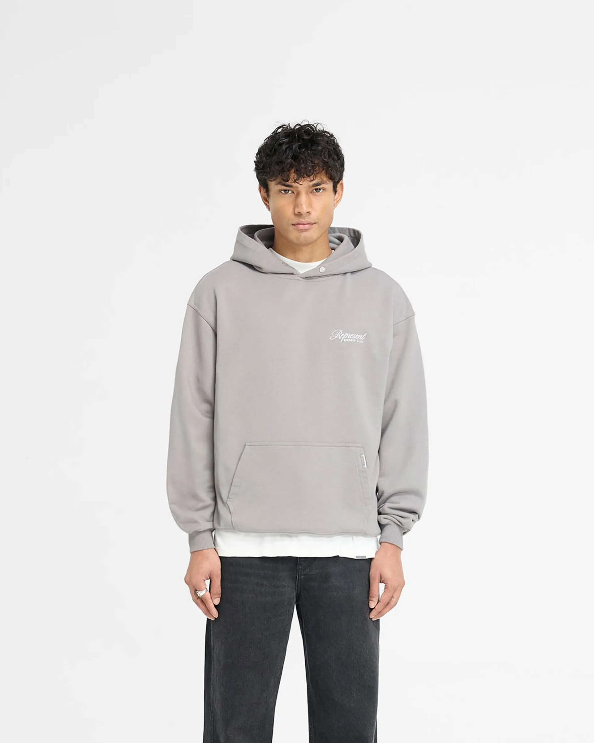 Represent Owners Club Script Hoodie - Slate Comfort Apparel Muscular Frame