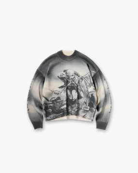 Represent X Iron Maiden Trooper Knit Sweater - Sunfade Grey Cold Weather Fashion Chunky Yarn
