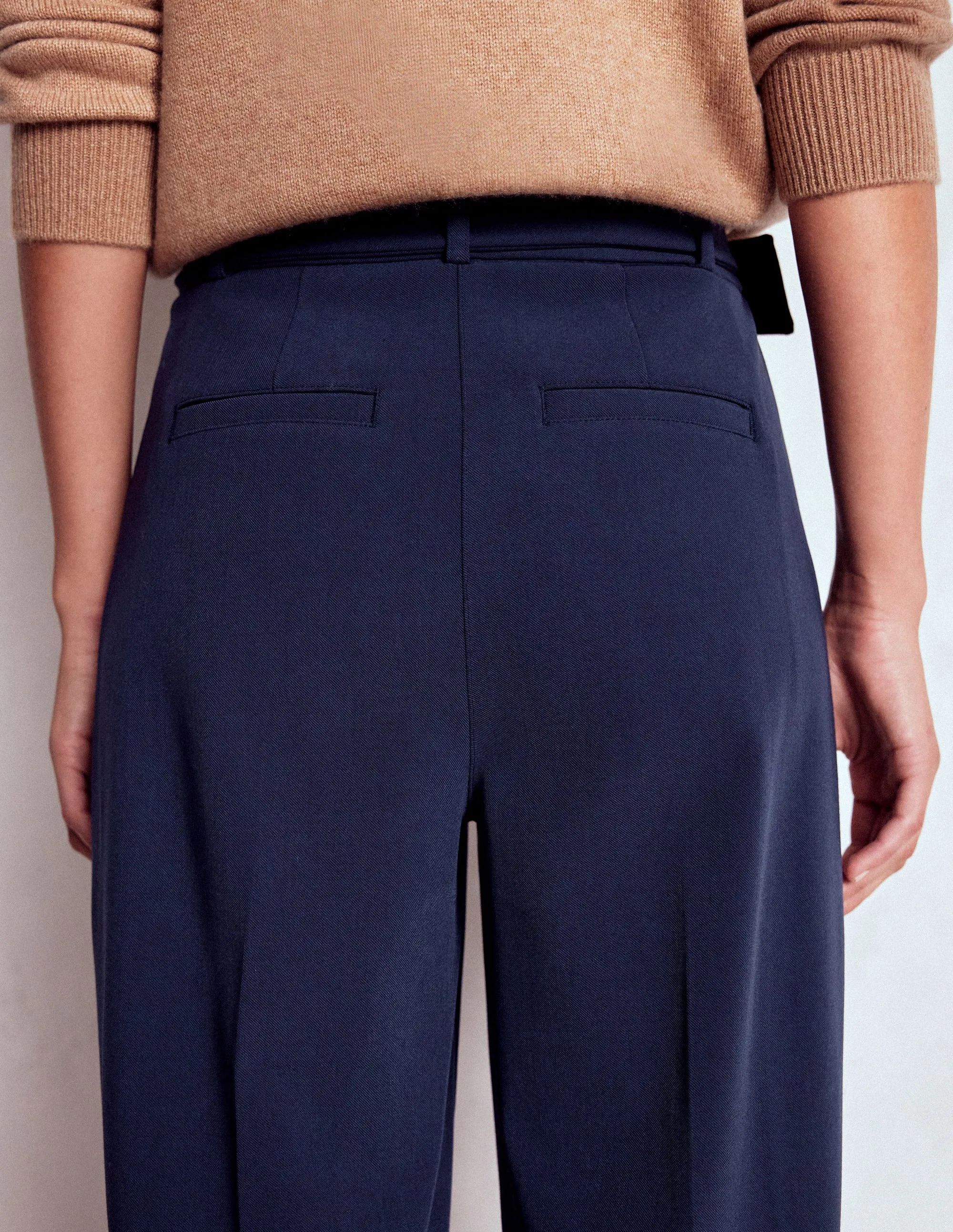 Pleat Front Trousers-Navy Flared bottom