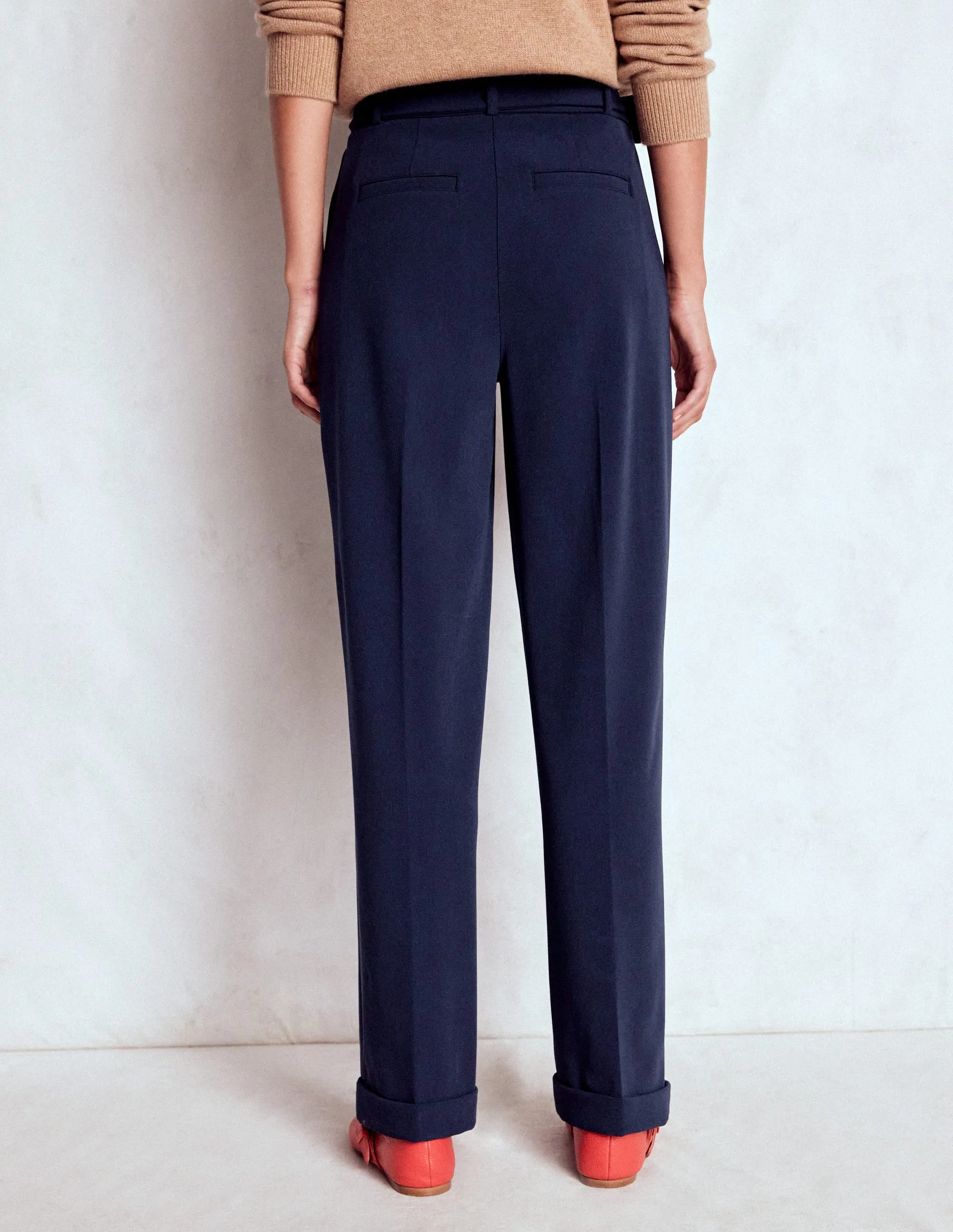 Pleat Front Trousers-Navy Casual Look
