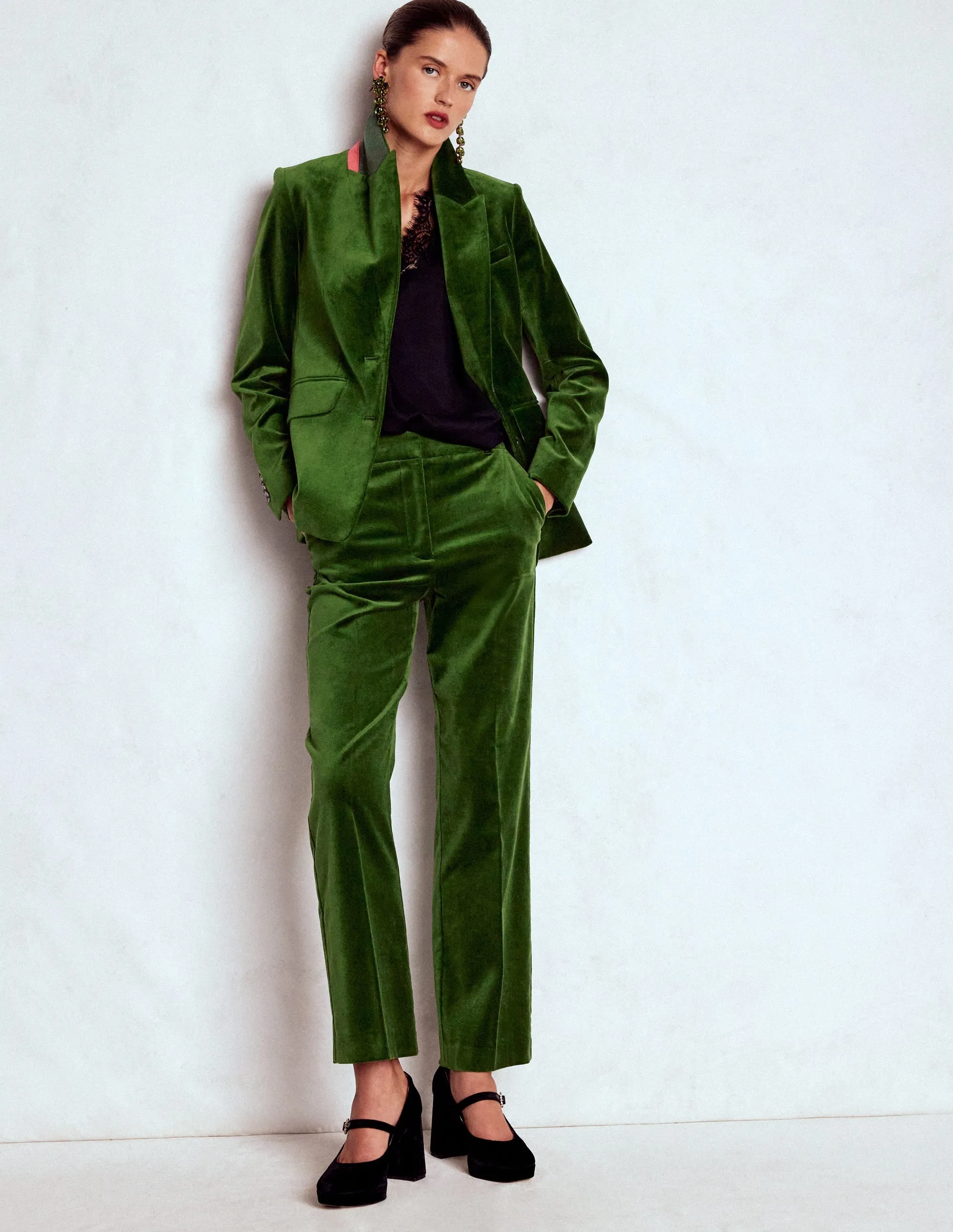 SeamlessPockets Canonbury Velvet Trousers-Green Fir