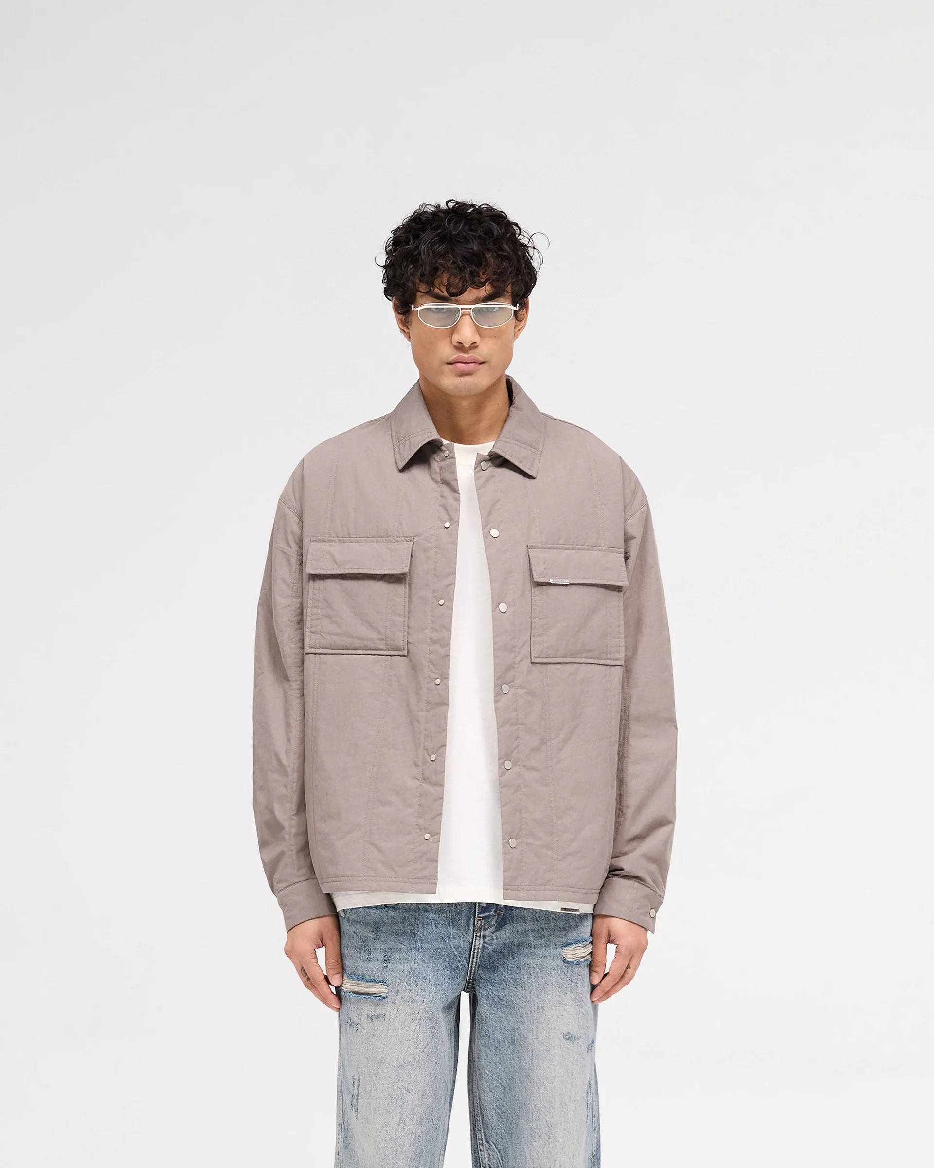 Quilted Overshirt - Mid Grey Printed design