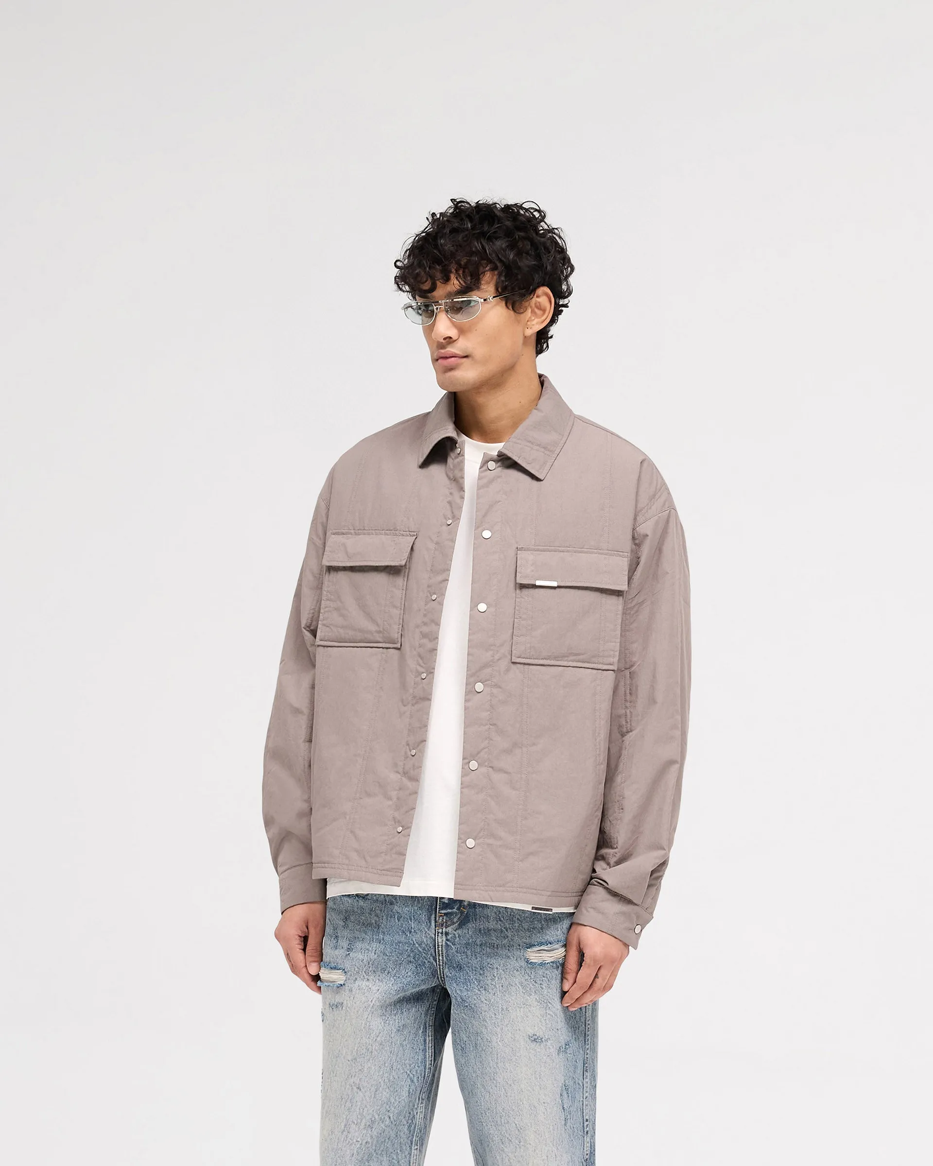 Quilted Overshirt - Mid Grey Subtle Details