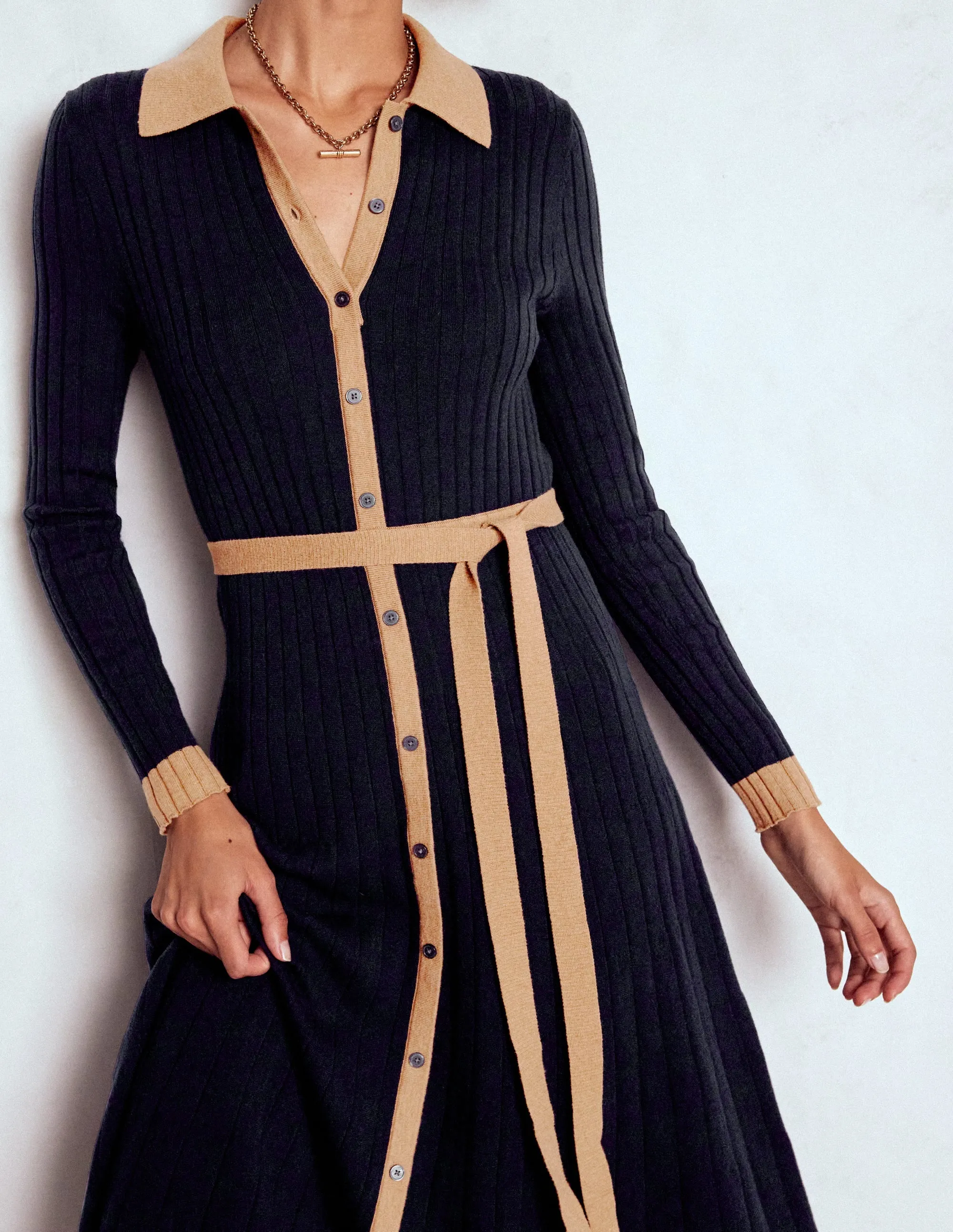 NonIrritatingLining Happy Fit Rachel Knitted Shirt Dress-Navy