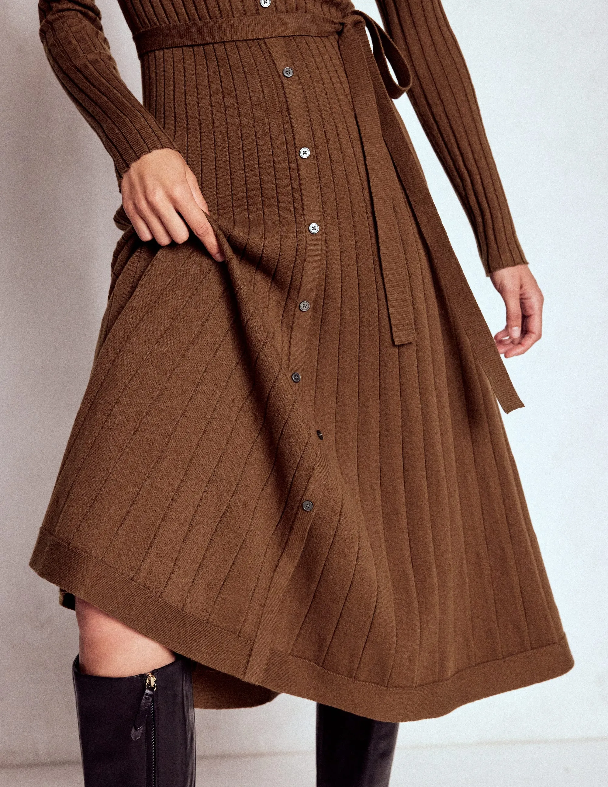 Rachel Knitted Shirt Dress-Raw Umber All-day Comfort