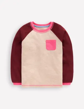 Interlock Stitching Raglan Waffle Mix Top-Oatmeal Marl/Chestnut