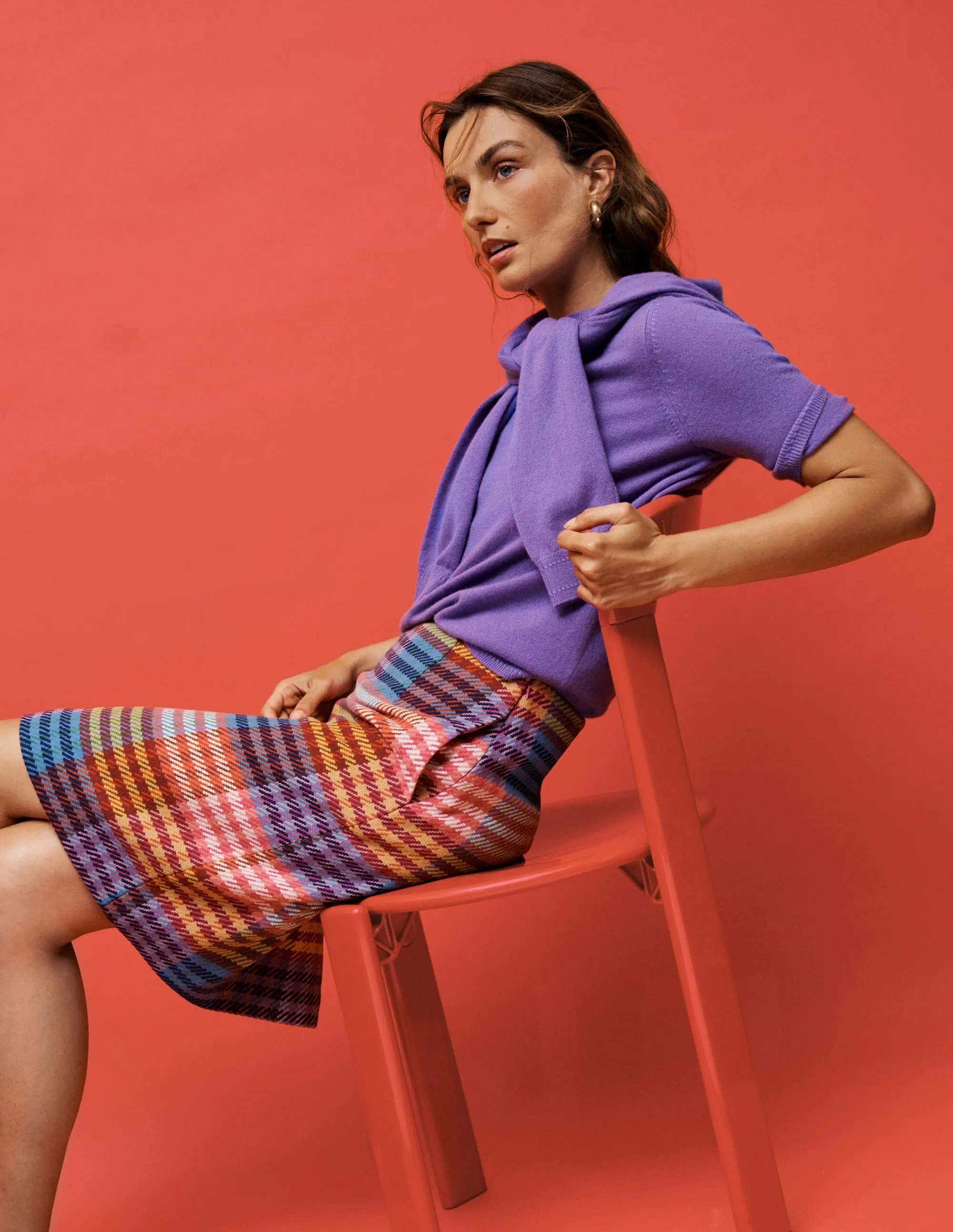 Refined Mood Gia Wool Skirt-Rainbow Blanket MultiGingham