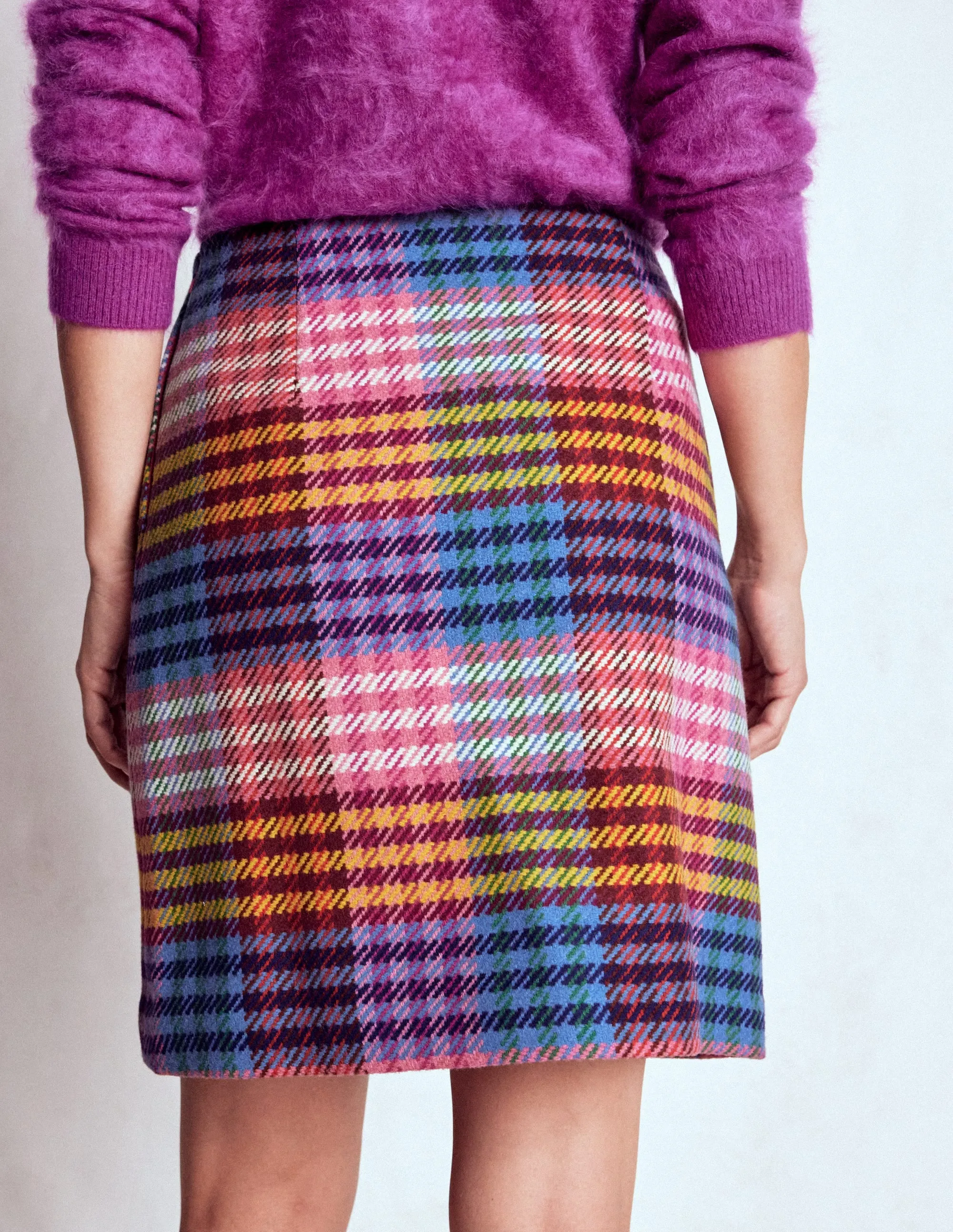 Gia Wool Skirt-Rainbow Blanket MultiGingham Simple Layer