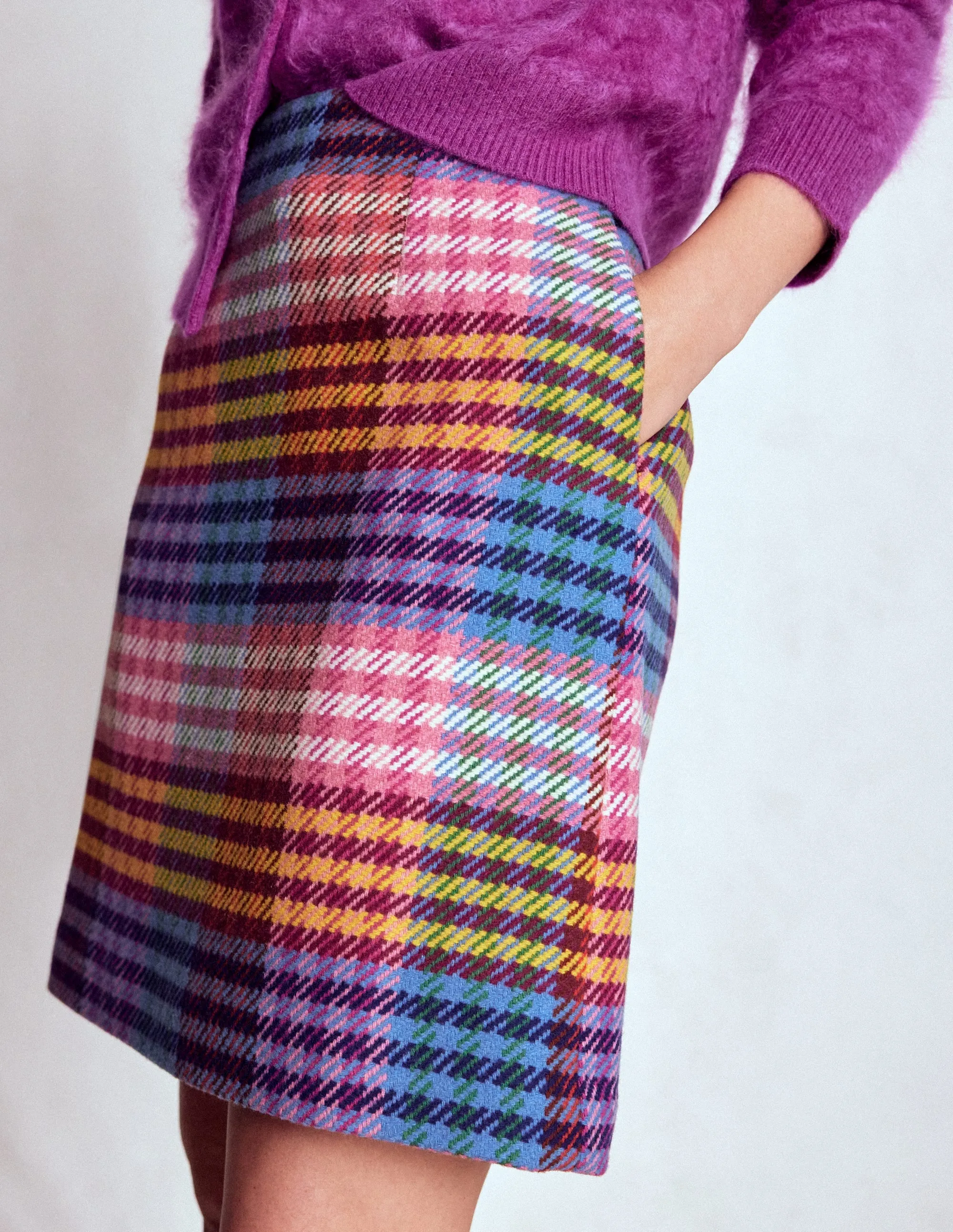 Gia Wool Skirt-Rainbow Blanket MultiGingham Street Edge Crossback Strap