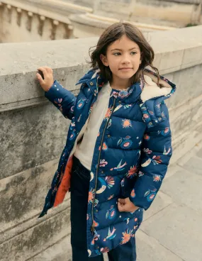 Touchscreen Compatible Cuffs Longline Padded Coat-College Navy Spaced Paisley