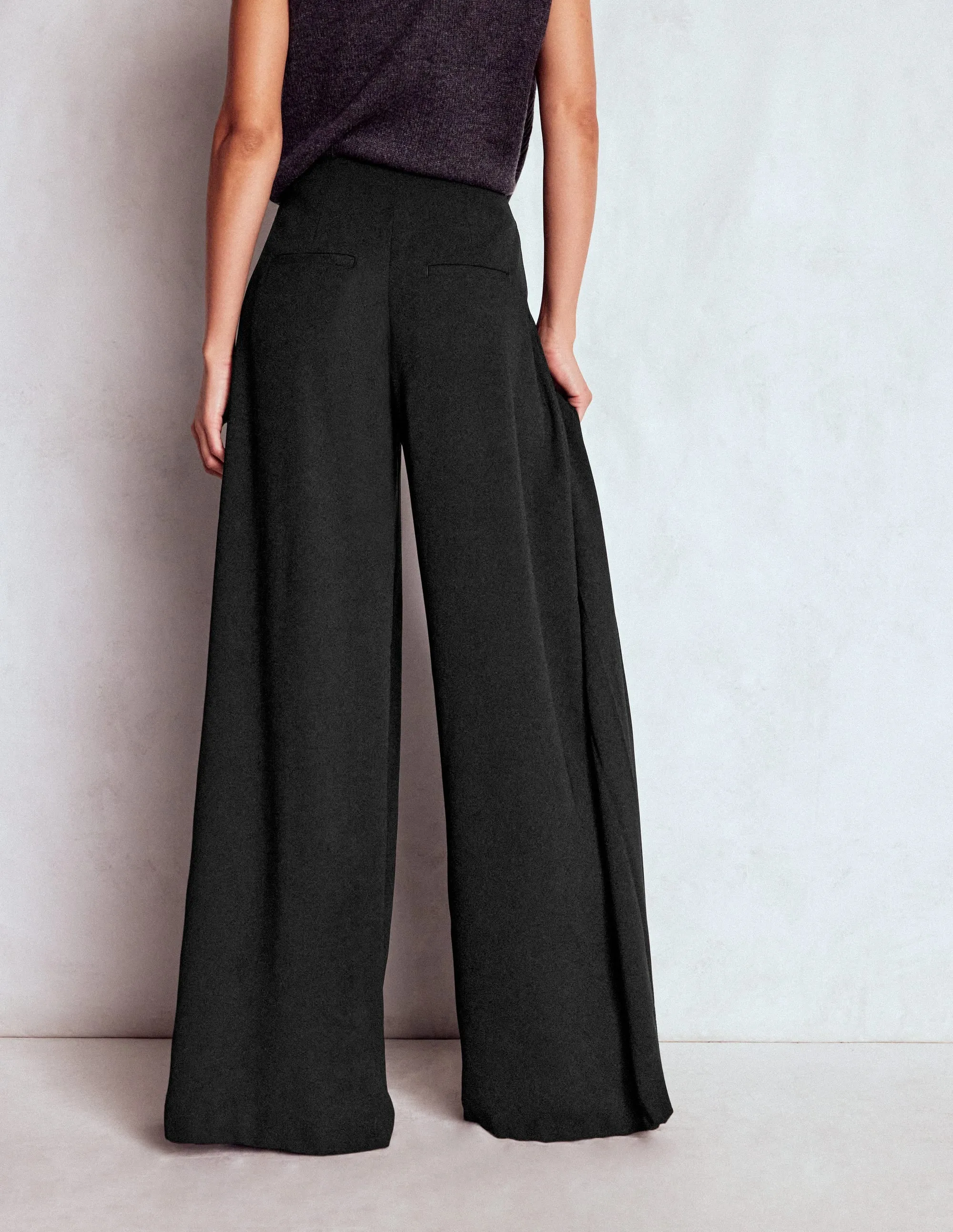 Regent Wide Leg Trousers-Black Basic Style HighRiseWaistband