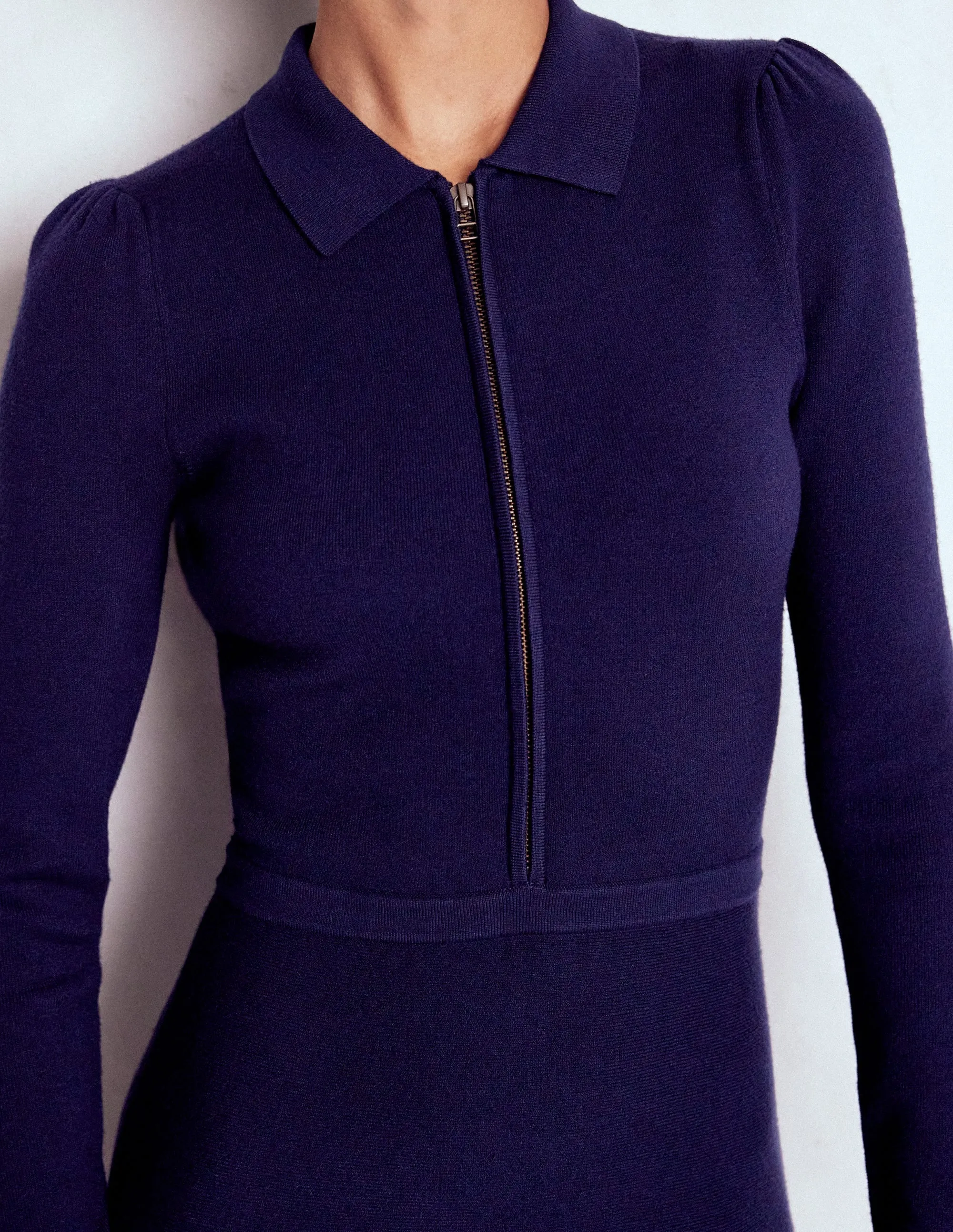 Fiona Zip Front Knitted Dress-Navy Relaxed Fit Look Cool Movement