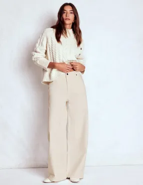 High Waist Wide Leg  Jeans-Ecru Everyday Basic Minimalist Adult Fashion