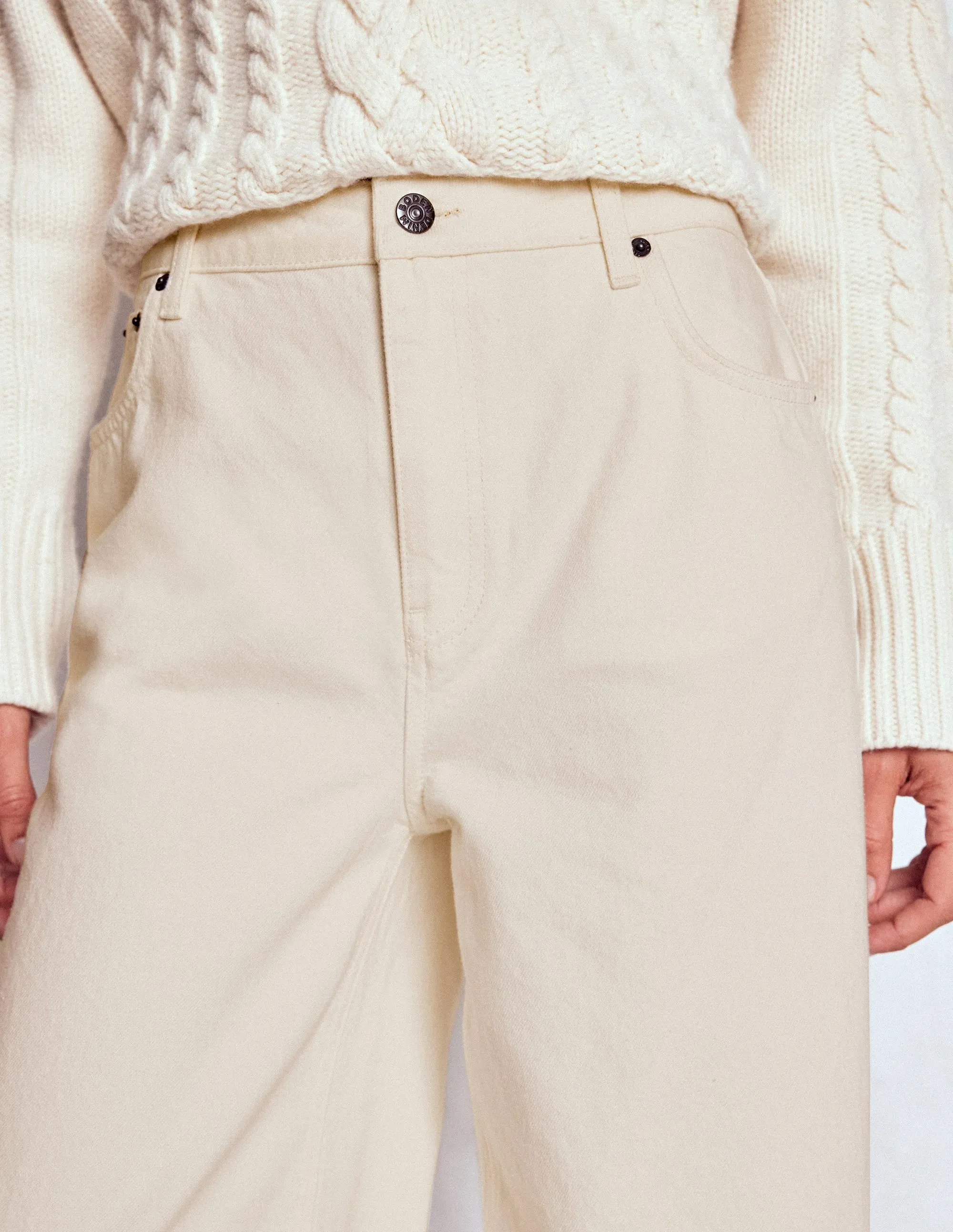 Slim Modern High Waist Wide Leg  Jeans-Ecru