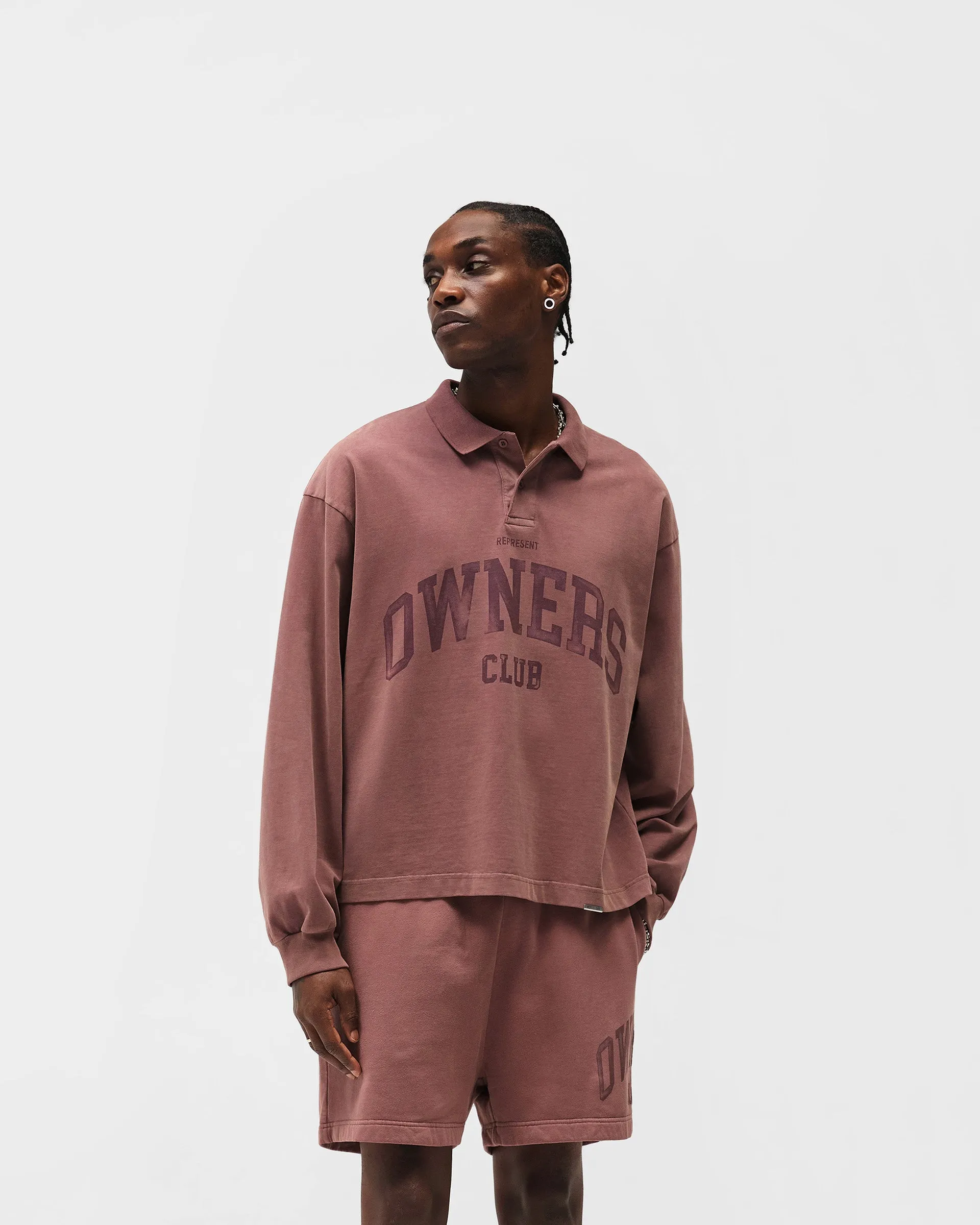 Represent Owners Club Rugby Polo - Smoked Rose Ribbed Cuffs