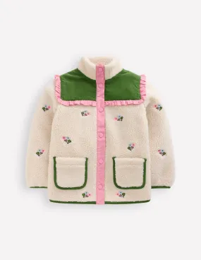 Snap Closures Shrink resistant Pretty Borg Mix Jacket-Soft Ivory Embroidered