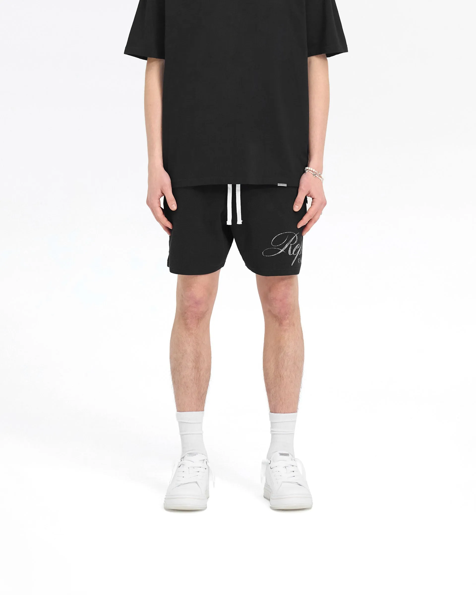 Represent Owners Club Script Mesh Shorts - Black Comfy Shape belt