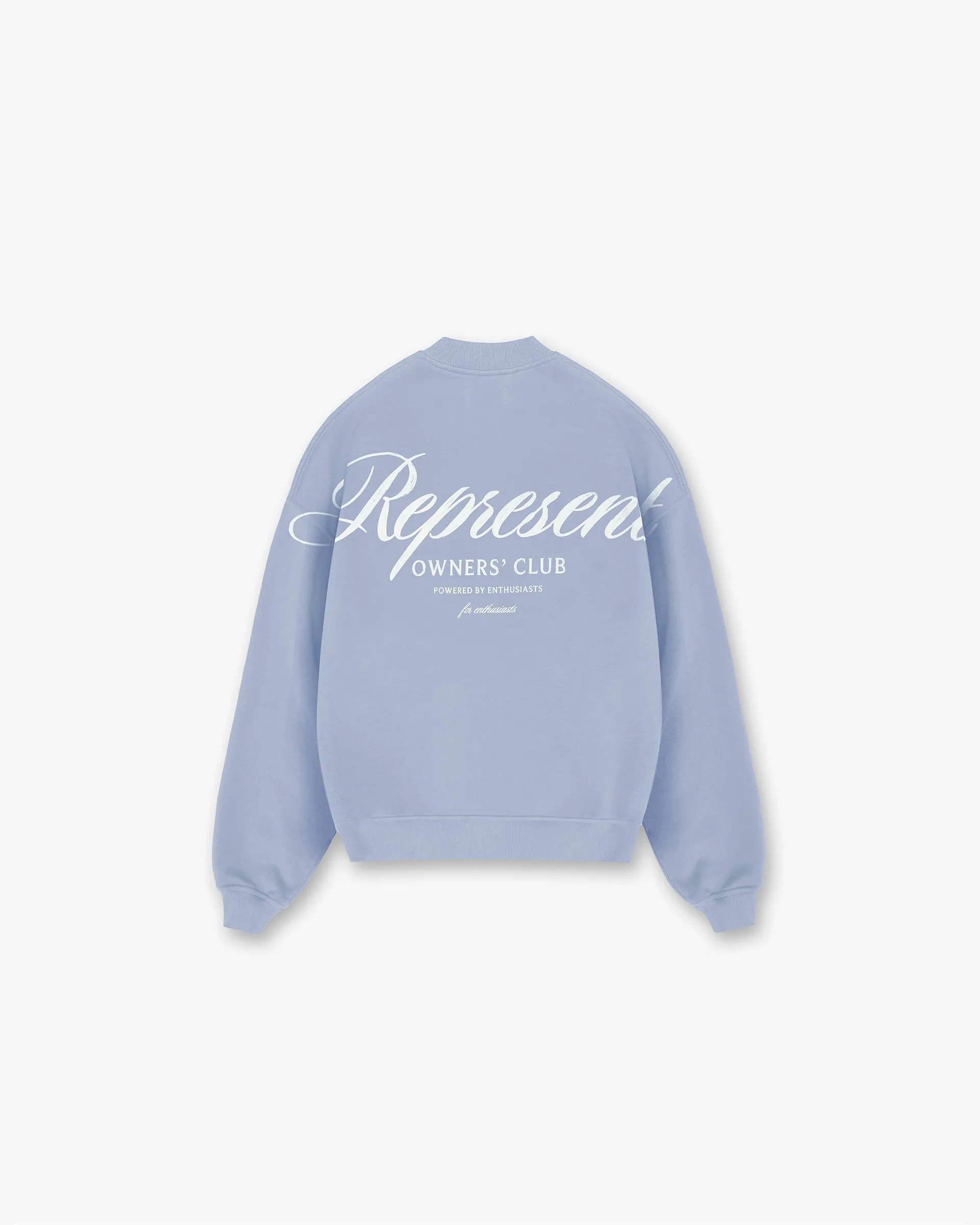 Represent Owners Club Script Sweater - Dusty Blue Lounge Style product hook practicality