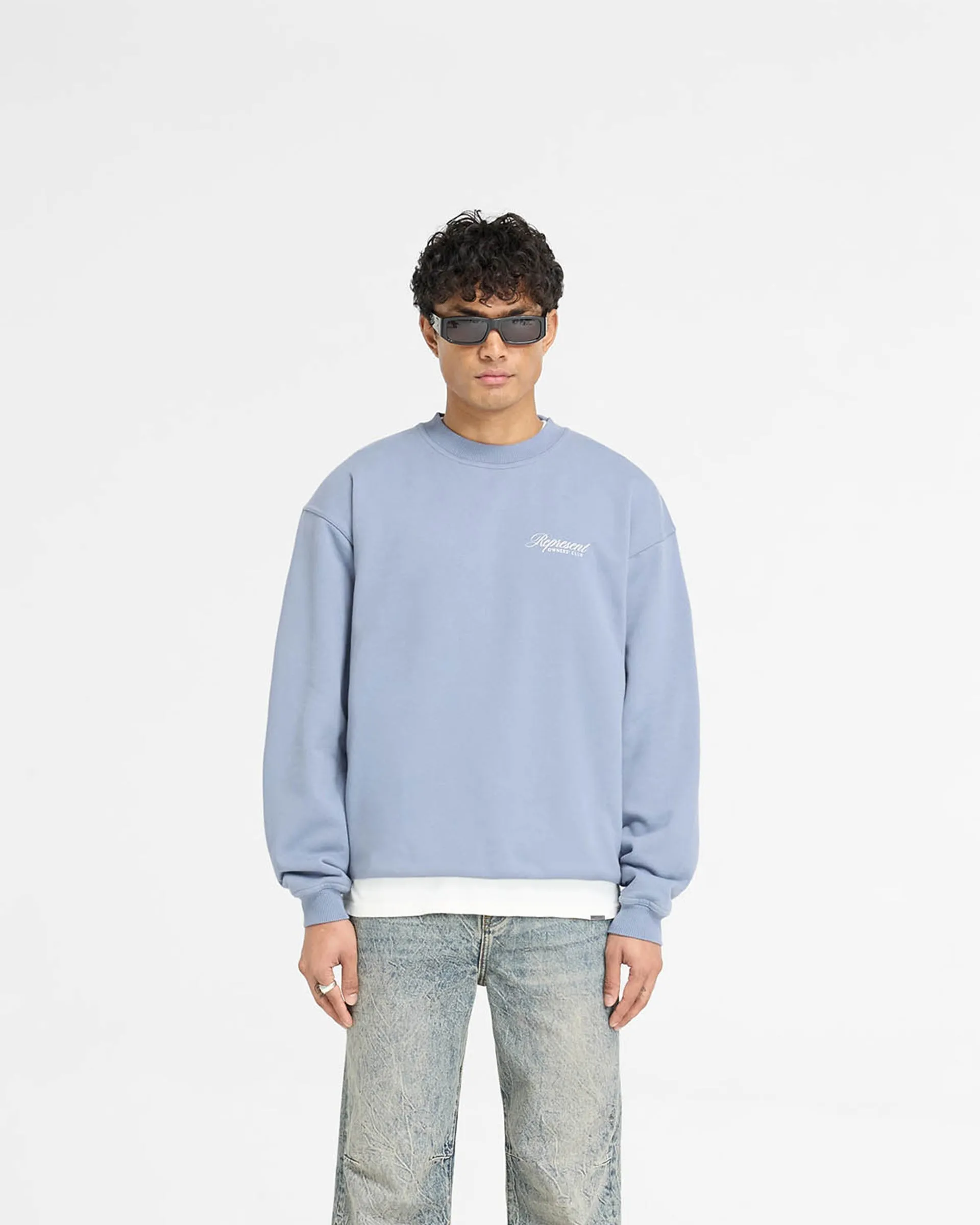Core Fit Premium Style Represent Owners Club Script Sweater - Dusty Blue