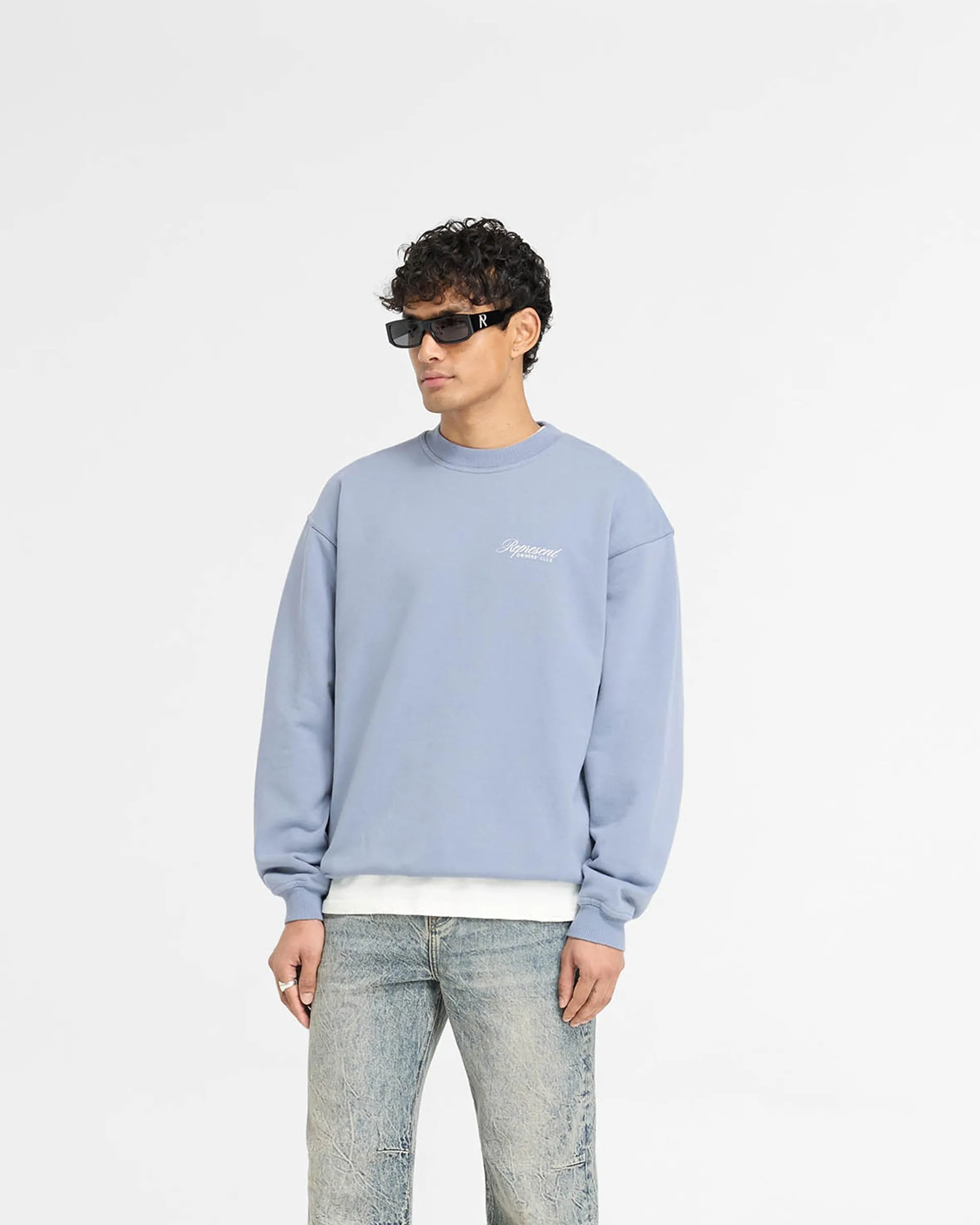 Represent Owners Club Script Sweater - Dusty Blue product availability