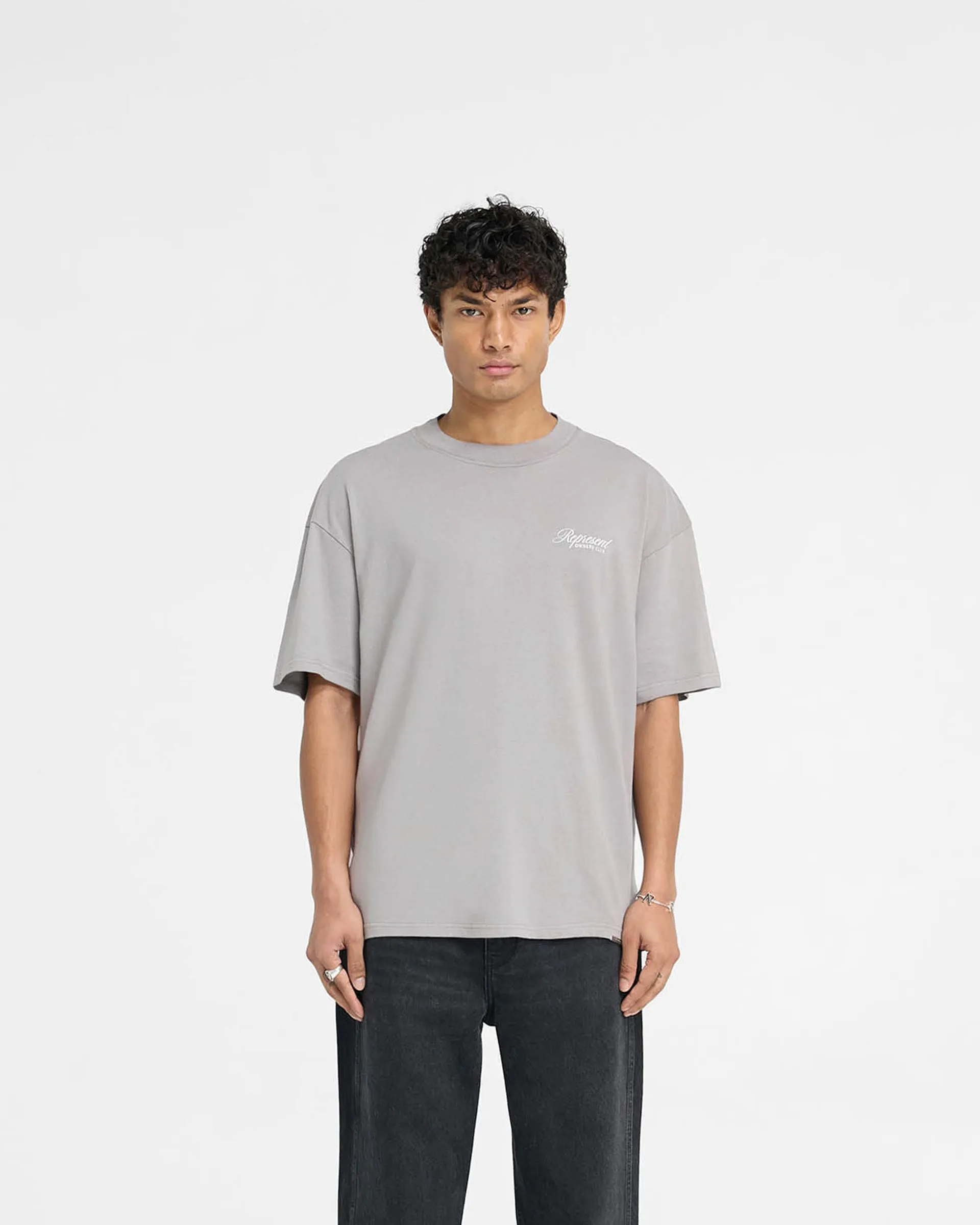 Represent Owners Club Script T-Shirt - Slate Modern Casual Chilly Day Wear