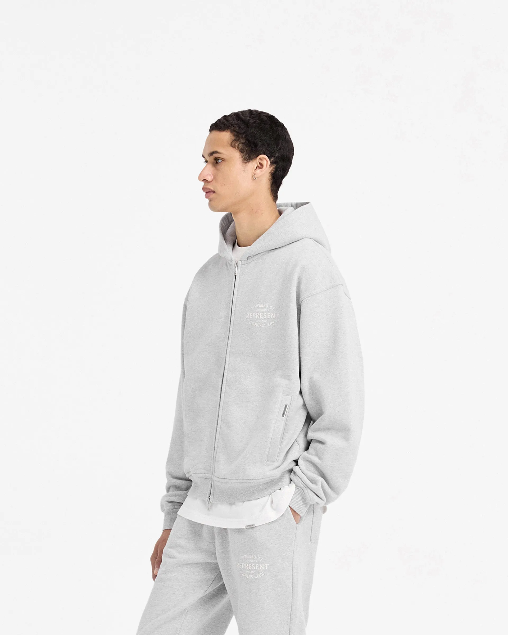 Represent Owners Club Stamp Zip Up Hoodie - Ash Grey Gym Wear Timeless Hoodie