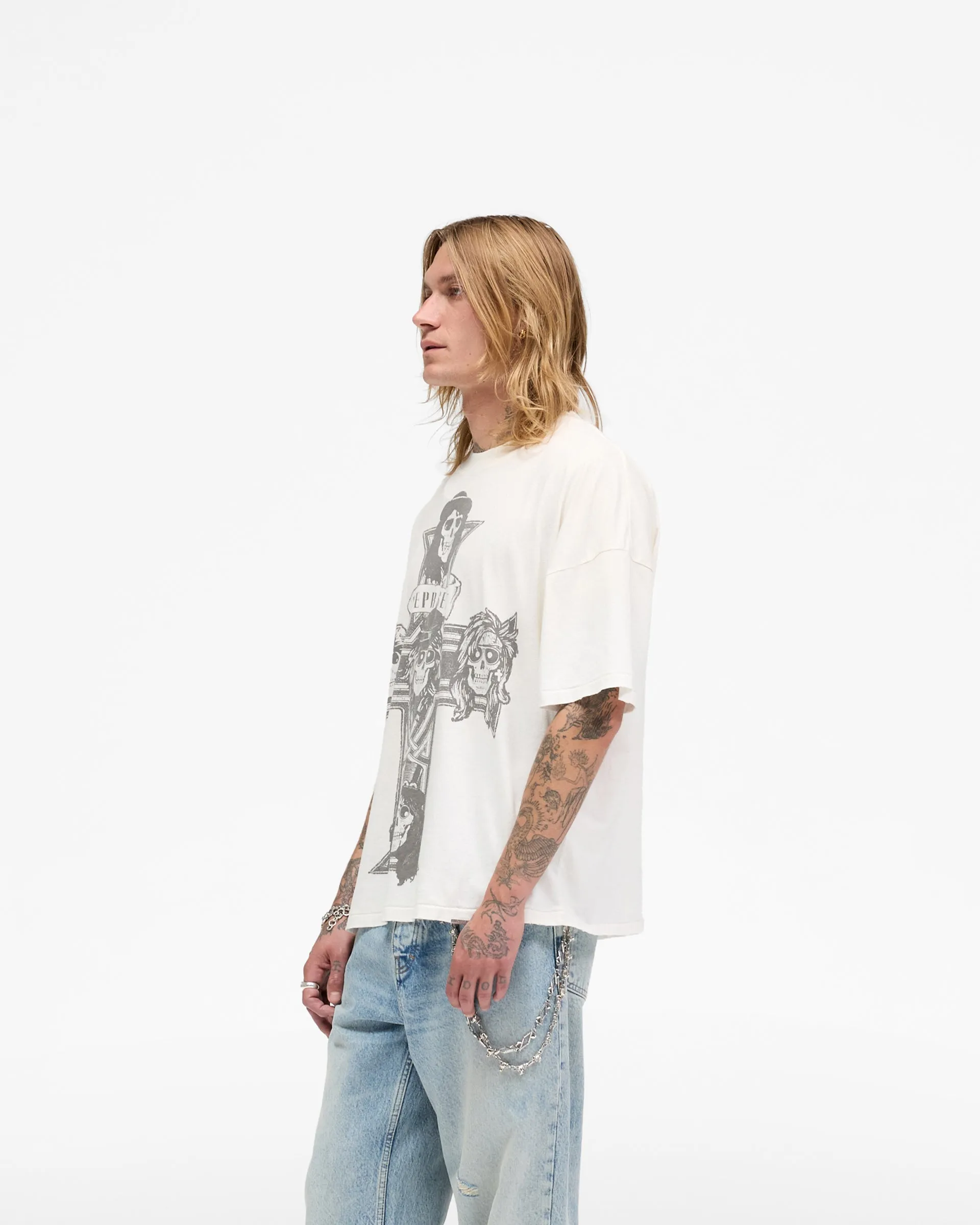 Top Rated Represent X Guns N' Roses Cross T-Shirt - Washed Ecru