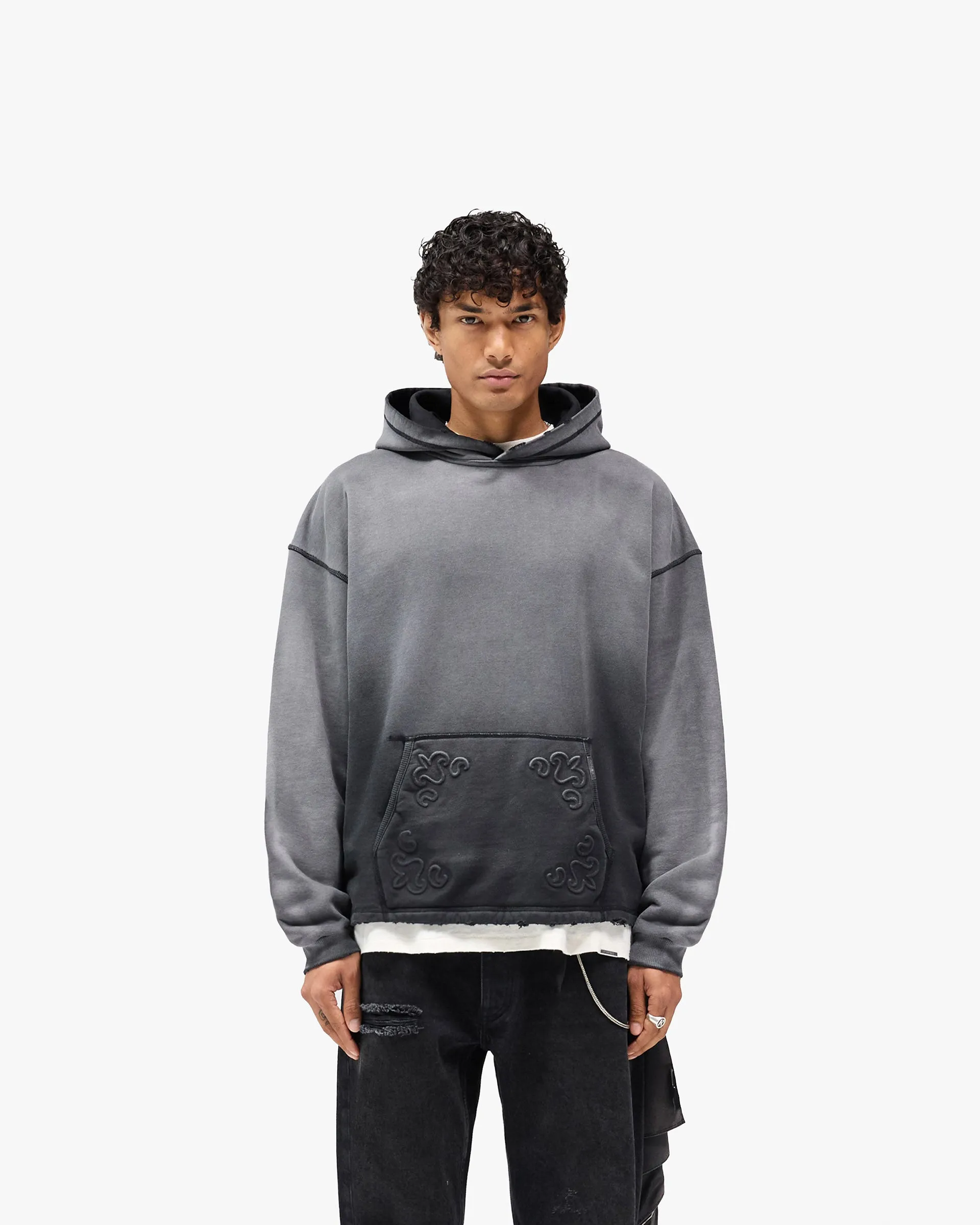 Represent X Hunter Hoodie - Stained Black Kangaroo Pocket