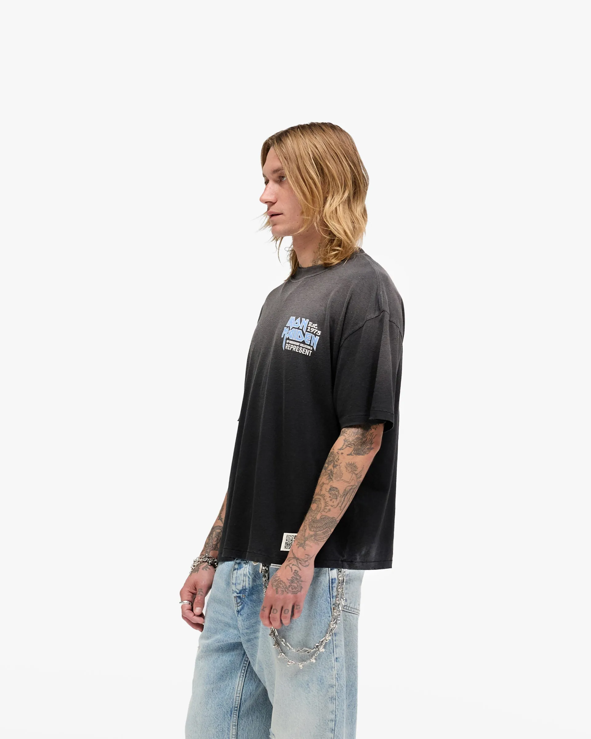 Breathable Fit Reinforced Shoulder Seams Represent X Iron Maiden Anniversary T-Shirt - Stained Black