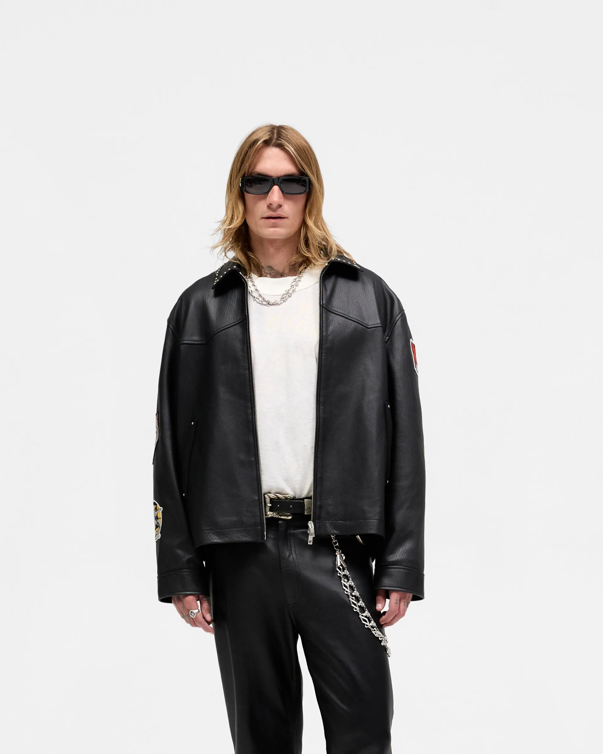 Represent X Iron Maiden Trooper Leather Jacket - Jet Black Recycled Material Blend simple design